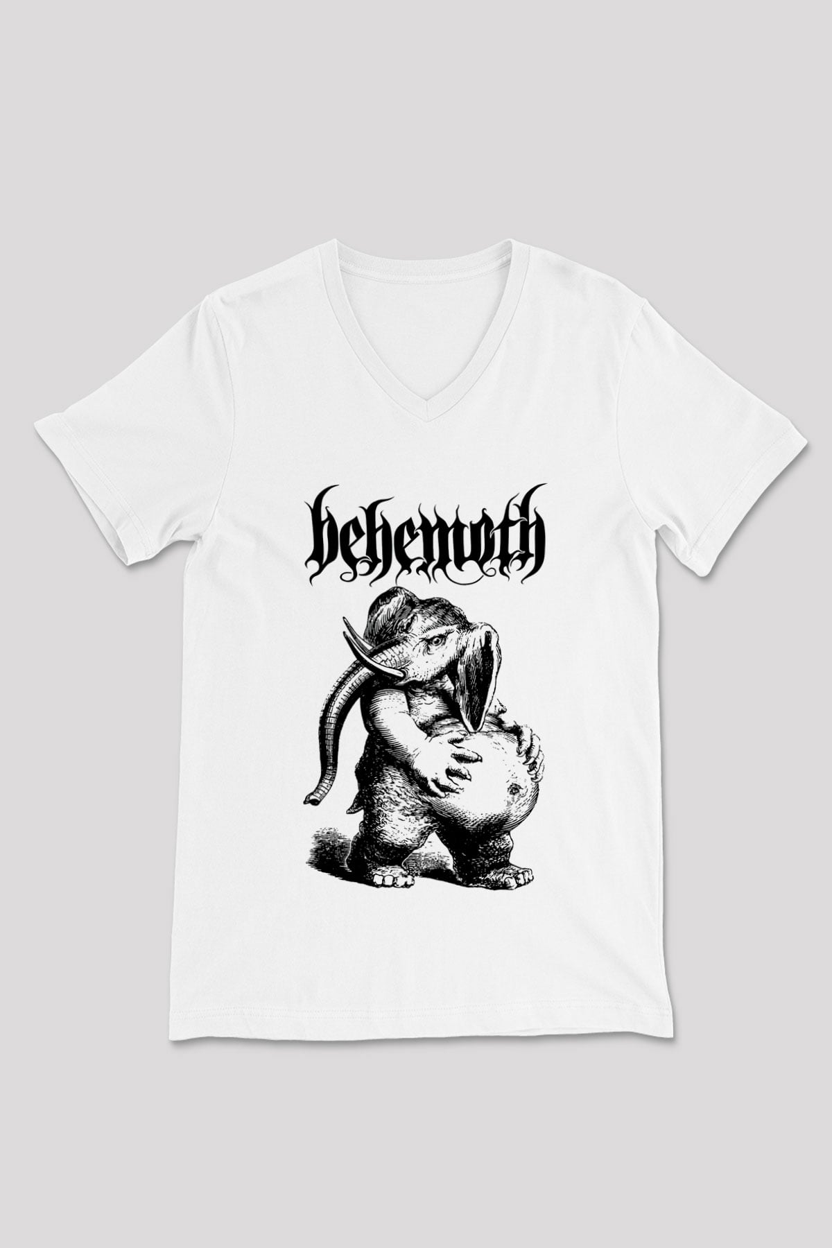 Behemoth Beyaz Unisex V Yaka Tişört
