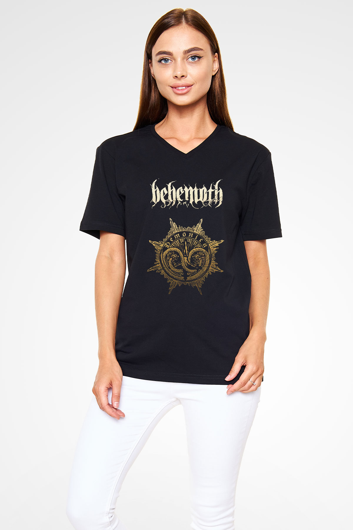 Behemoth Siyah Unisex V Yaka Tişört T-Shirt