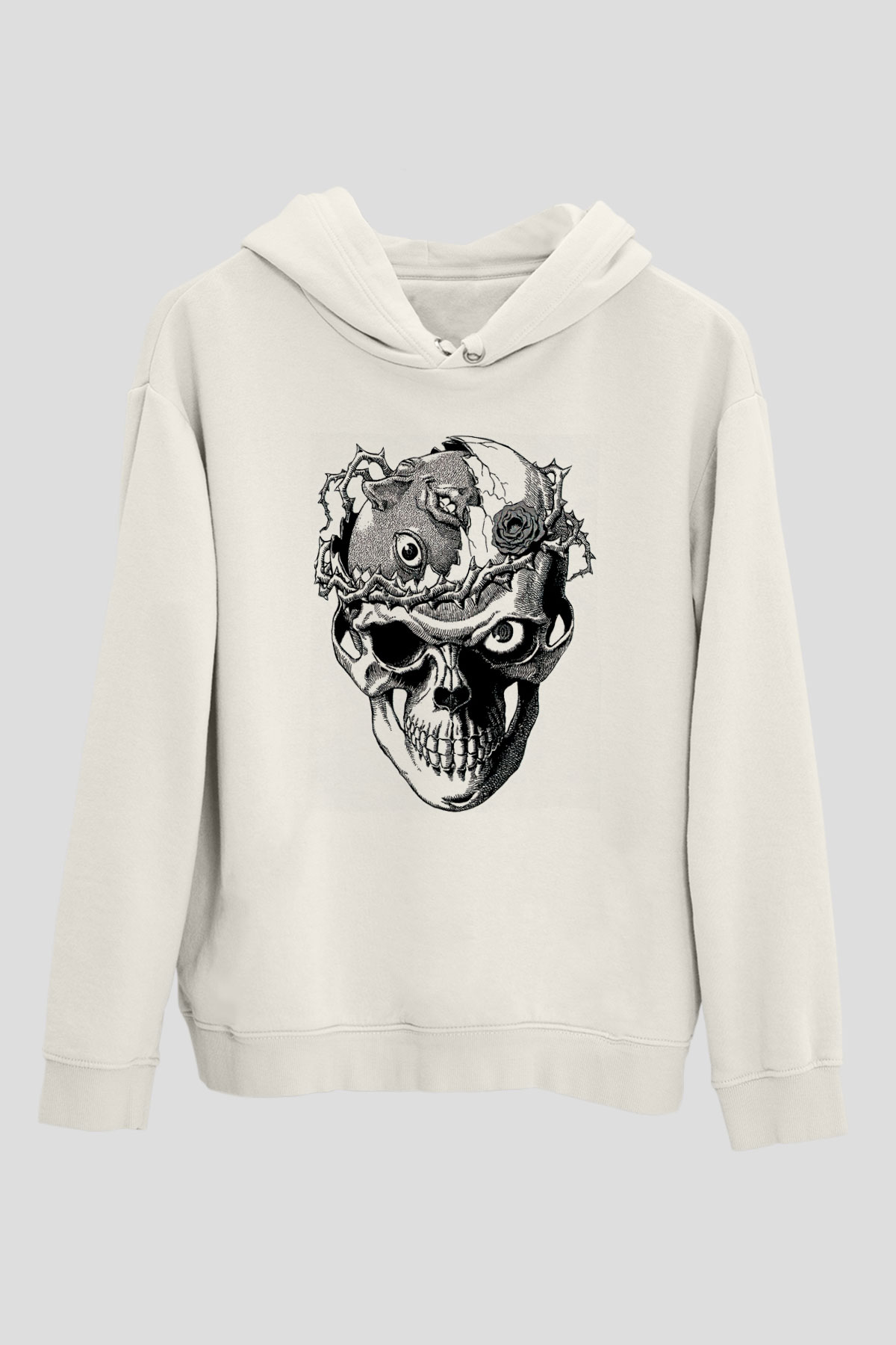 Beherit Baskılı Beyaz Unisex Kapüşonlu Sweatshirt