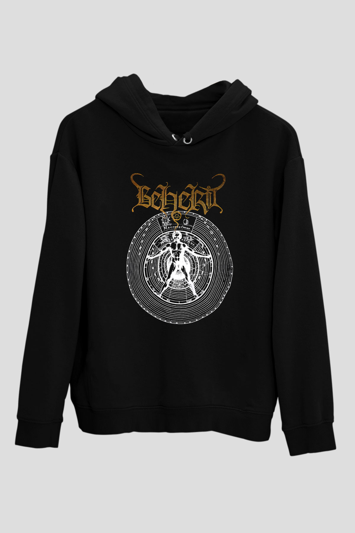 Beherit Baskılı Unisex Siyah Kapüşonlu Sweatshirt