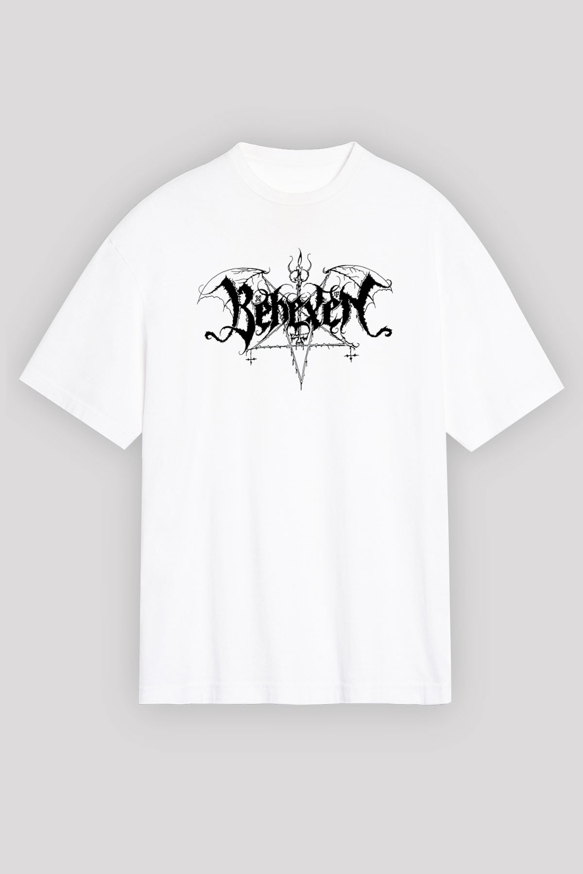 Behexen Baskılı Beyaz Unisex Oversize Tişört - Tshirt