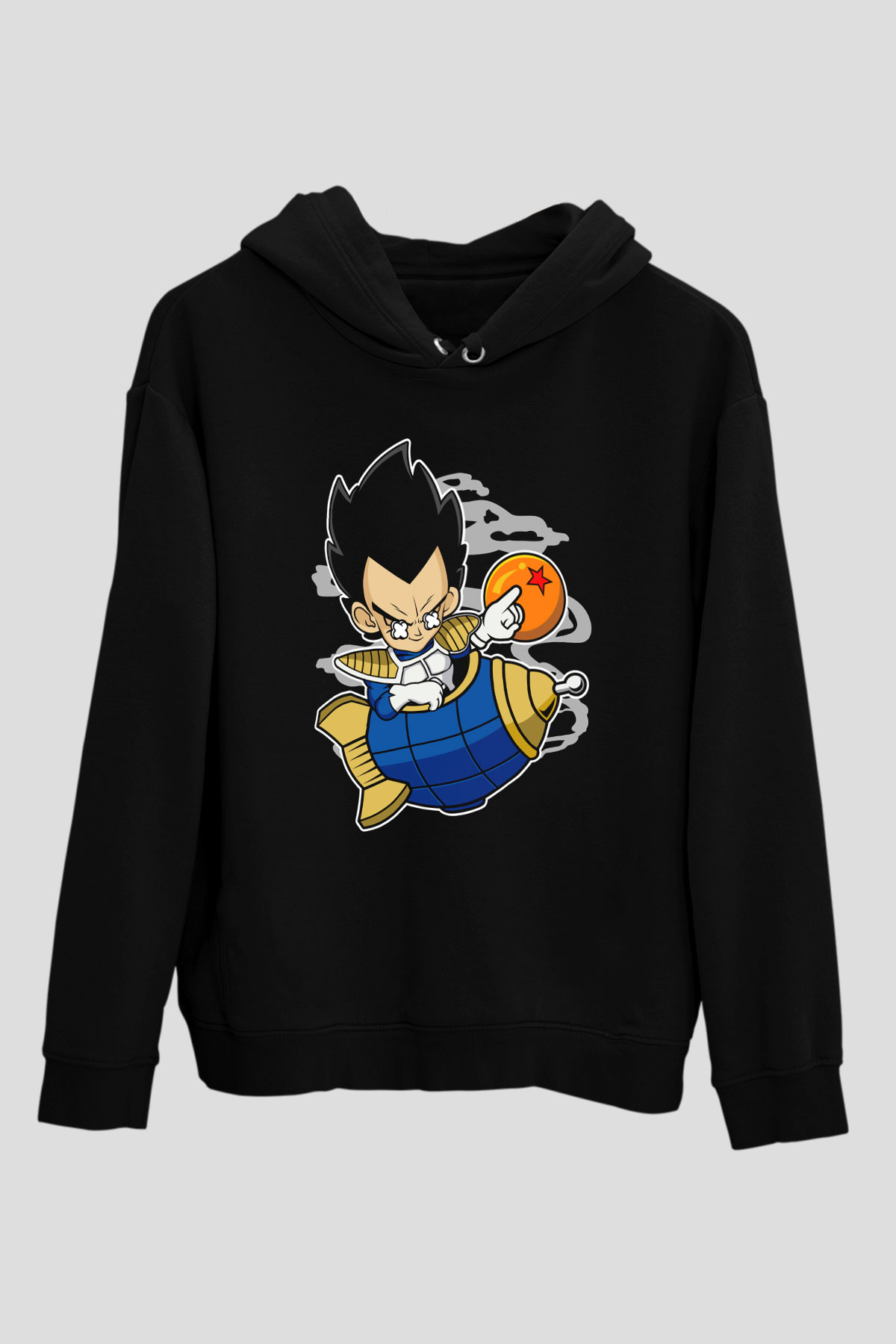 Bejita Rocket Baskılı Unisex Siyah Hoodie