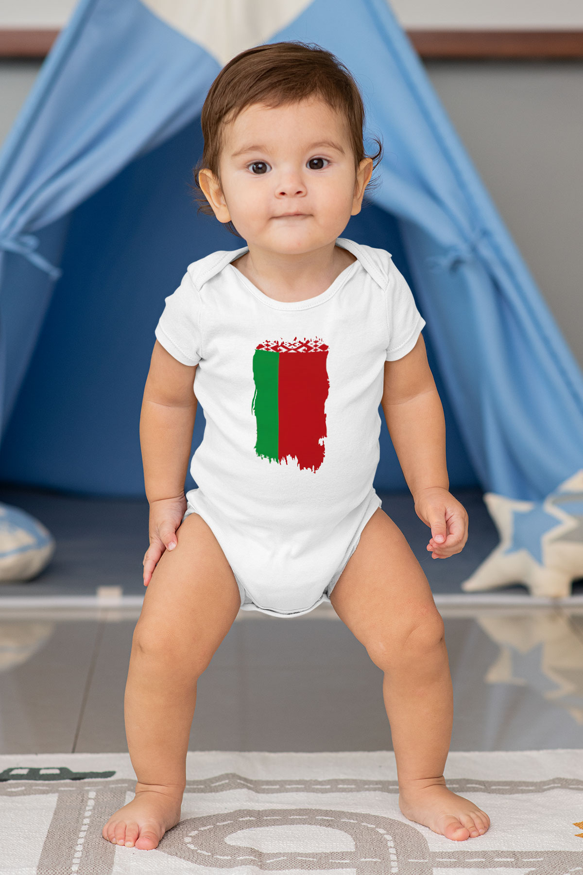 Belarus Baskılı Beyaz Unisex Bebek Body - Zıbın