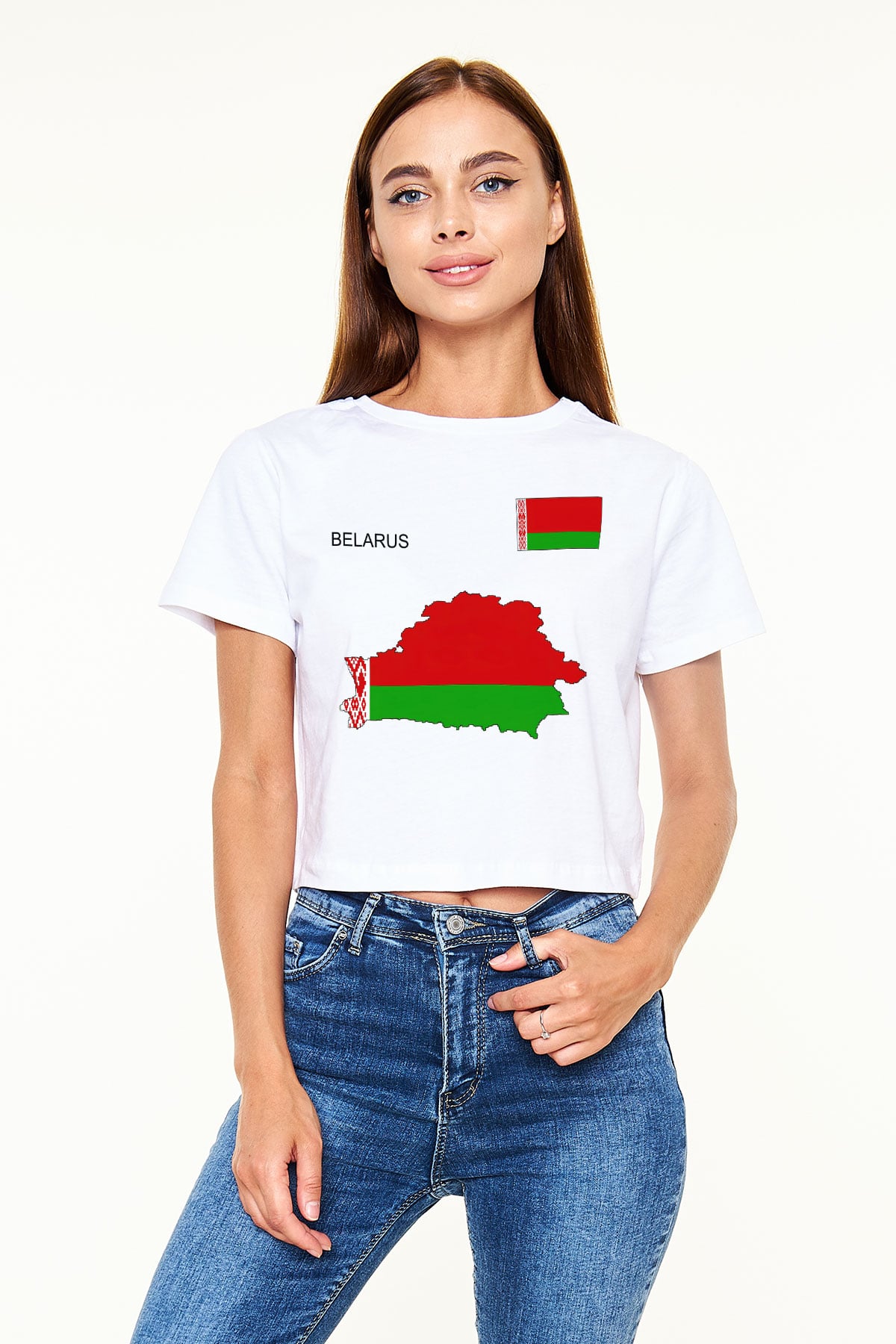 Belarus Beyaz Croptop Tişört