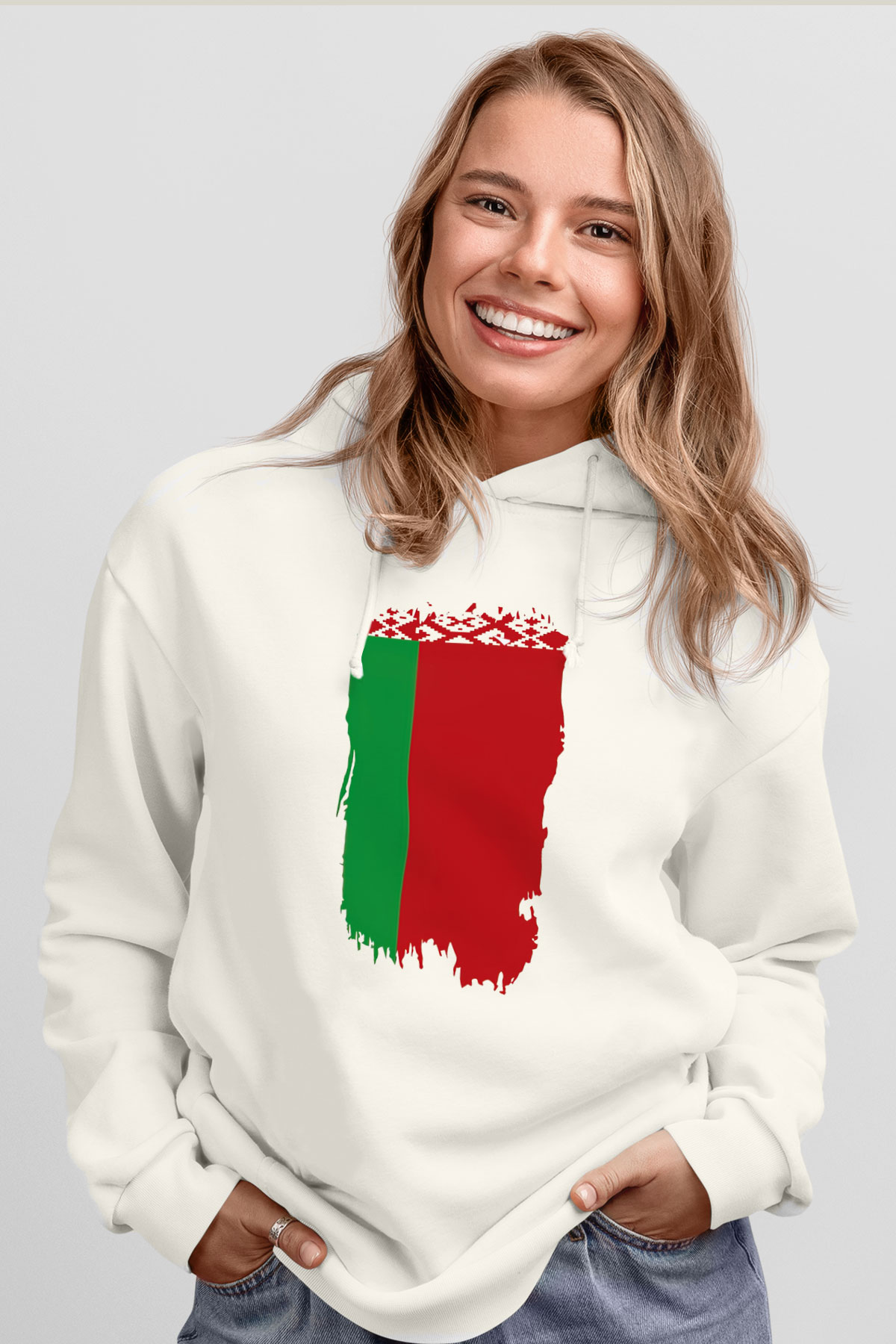Belarus Beyaz Unisex Kapşonlu Sweatshirt