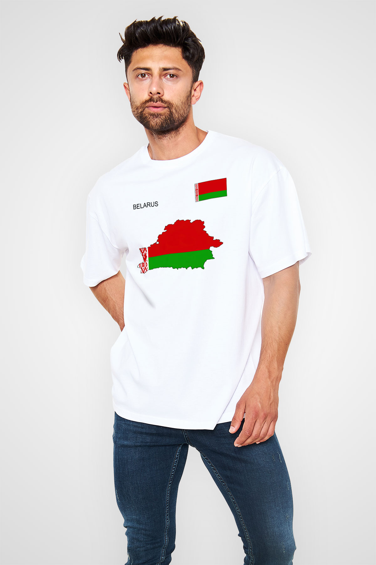 Belarus Beyaz Unisex Oversize Tişört T-Shirt