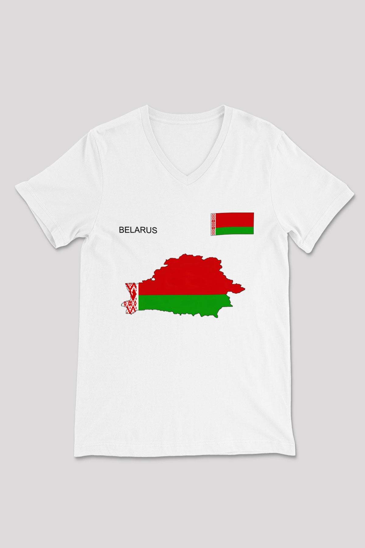 Belarus Beyaz Unisex V Yaka Tişört T-Shirt