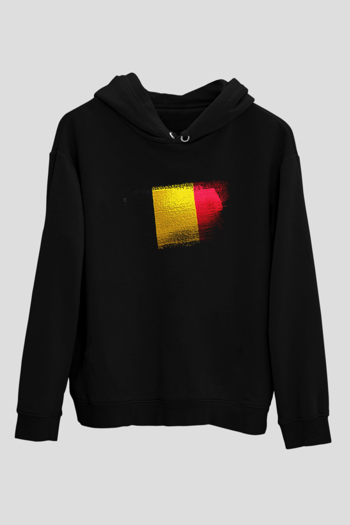 Belçika - Belgium Bayrağı Baskılı Unisex Siyah Hoodie