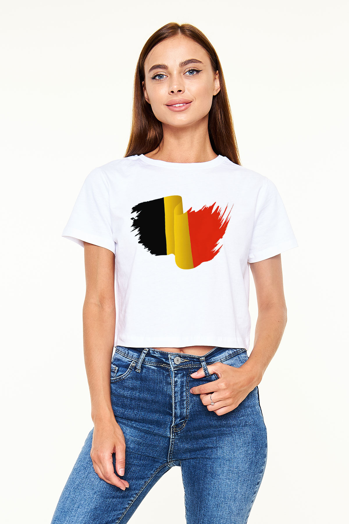 Belçika Beyaz Croptop Tişört