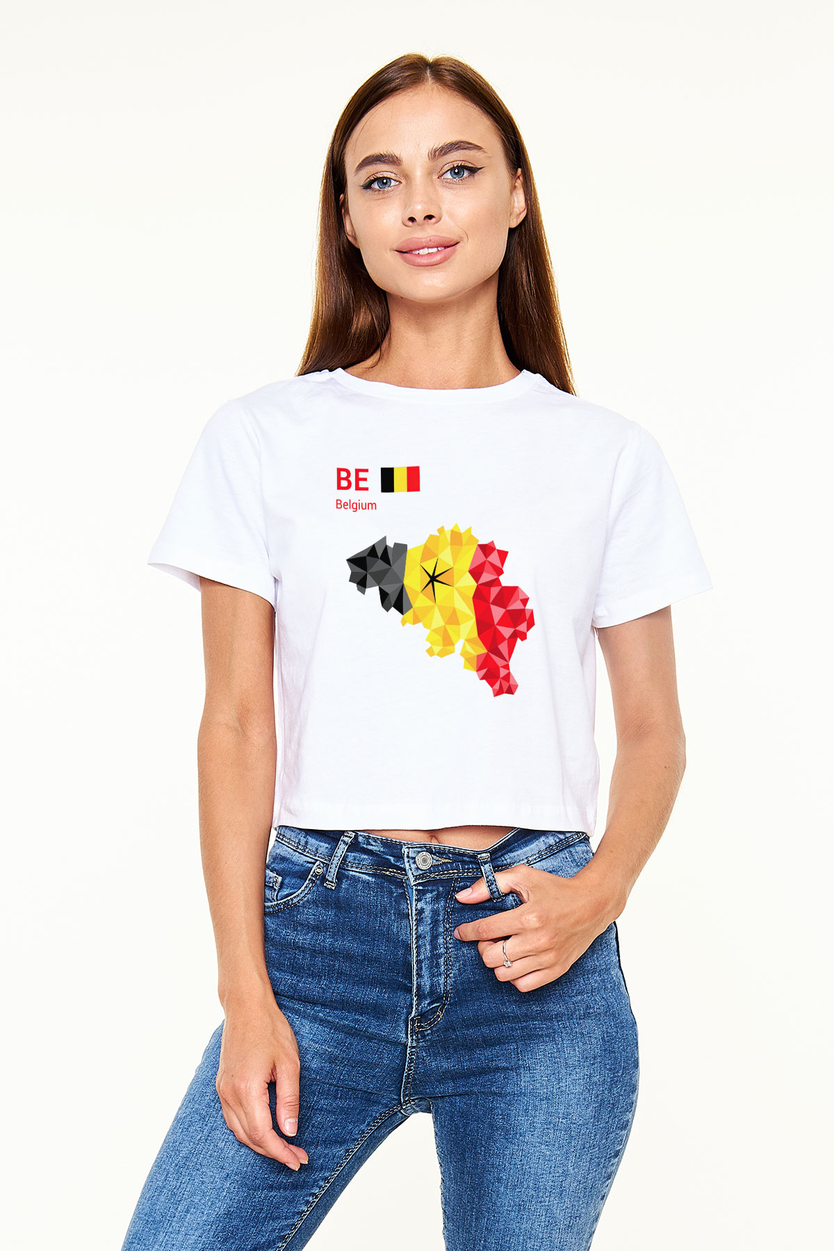 Belçika Beyaz Croptop Tişört
