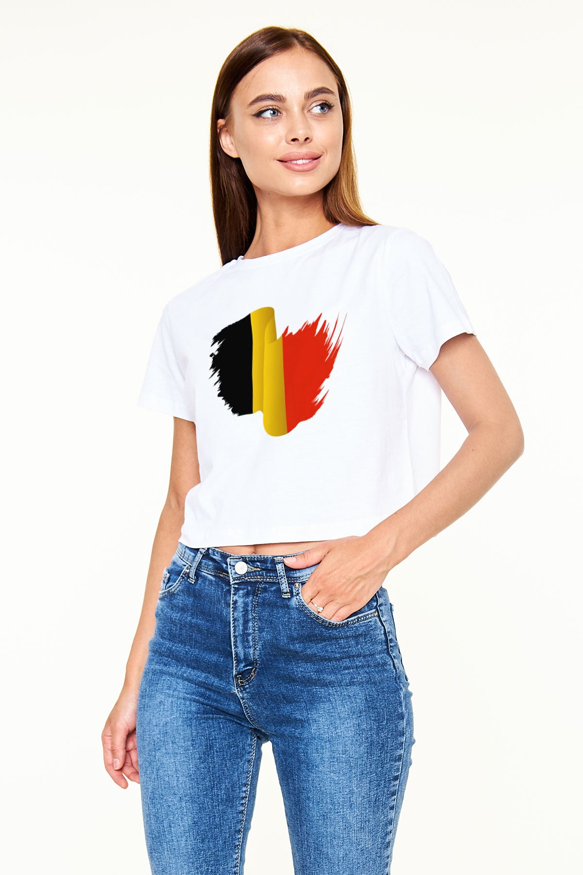 Belçika Beyaz Croptop Tişört