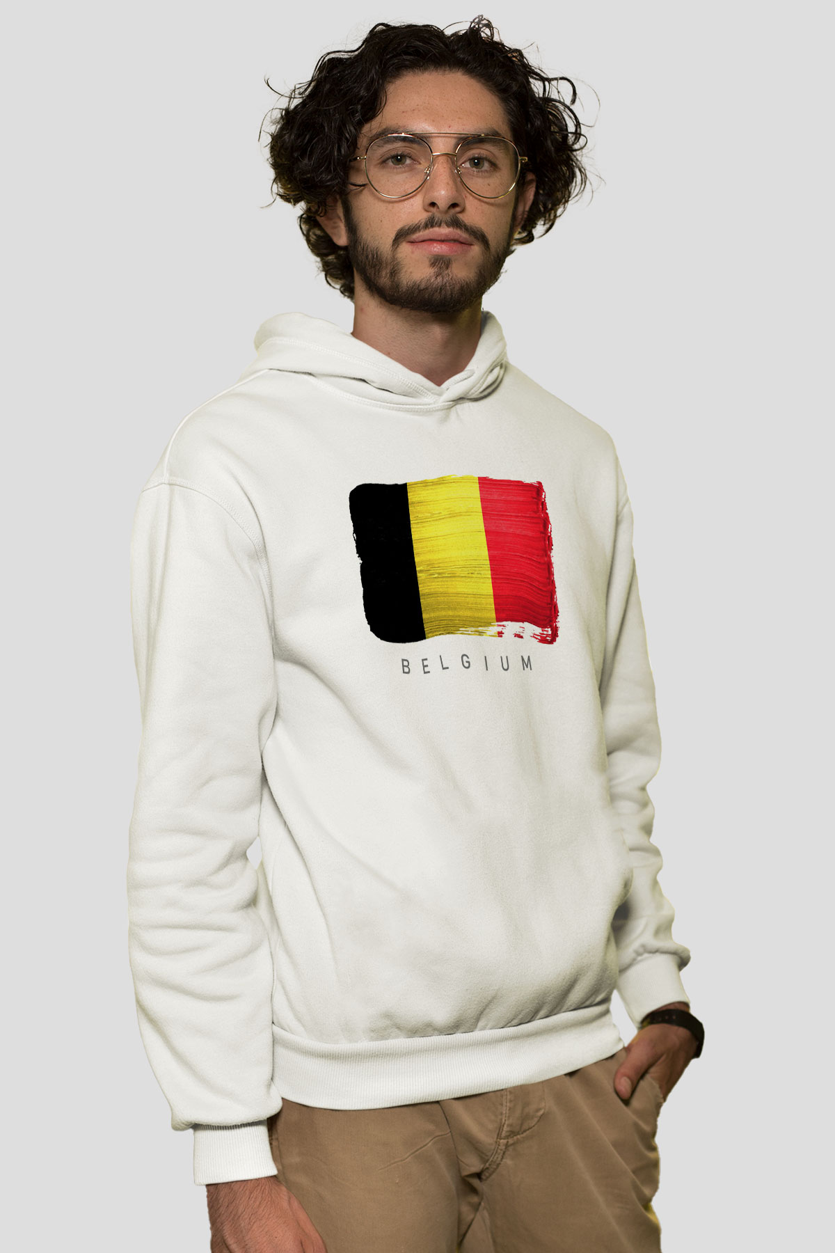 Belçika Beyaz Unisex Hoodie