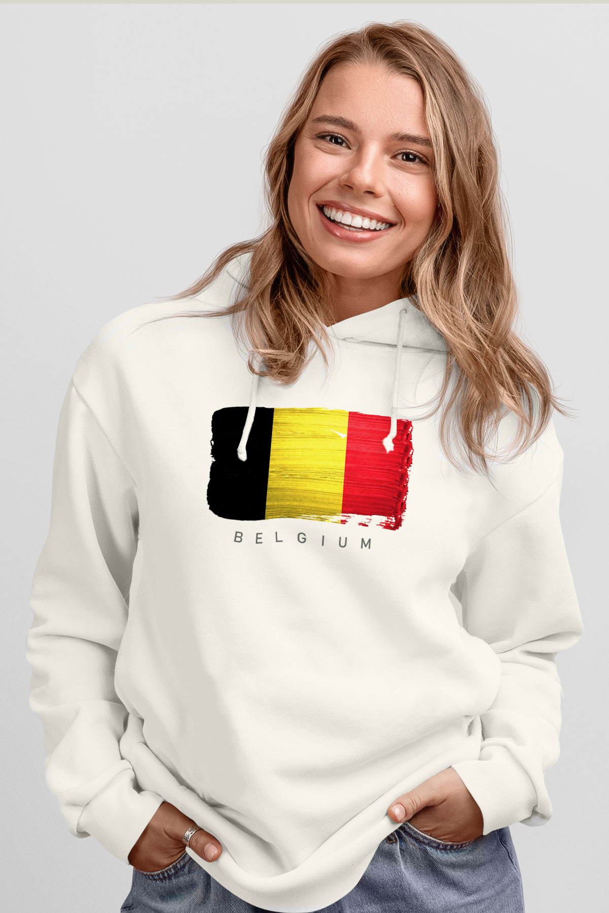 Belçika Beyaz Unisex Hoodie