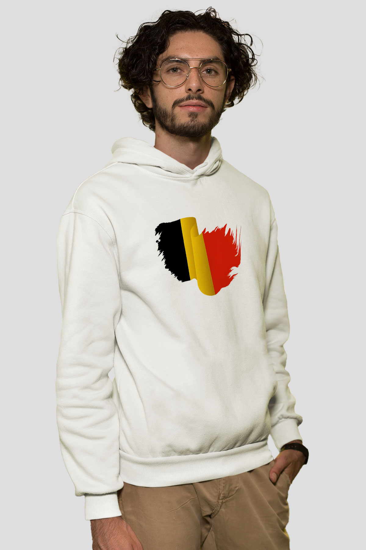 Belçika Beyaz Unisex Kapşonlu Sweatshirt