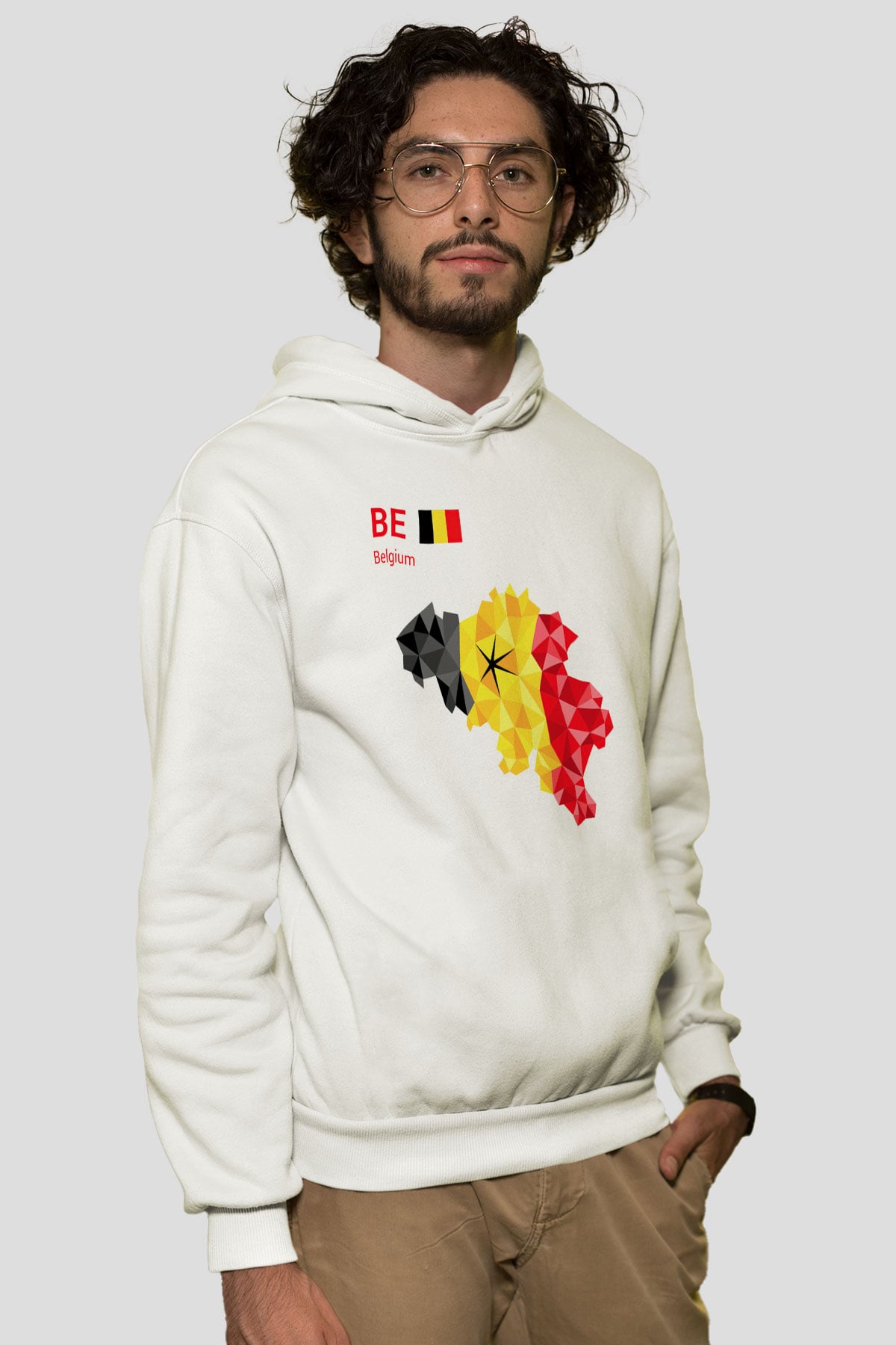 Belçika Beyaz Unisex Kapşonlu Sweatshirt