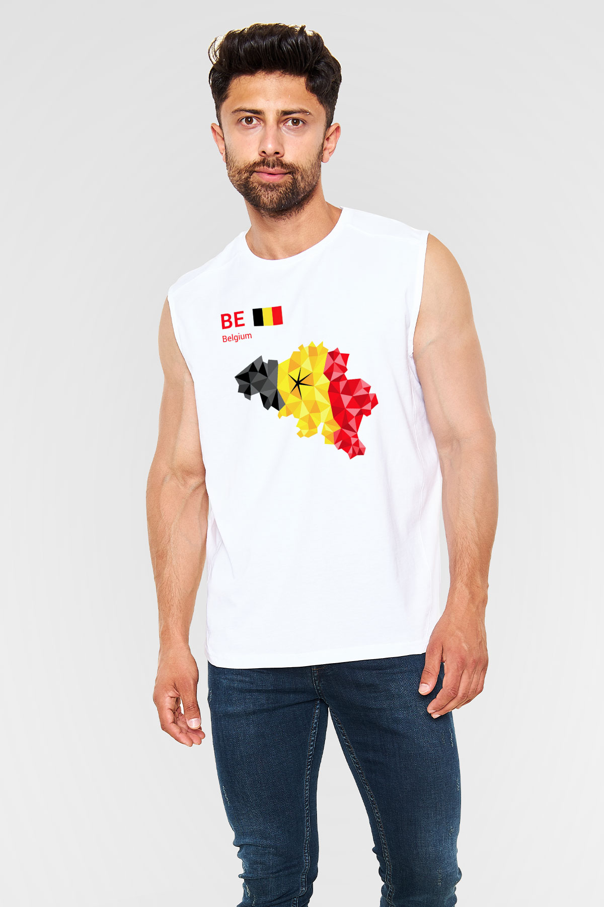 Belçika Beyaz Unisex Kolsuz Tişört