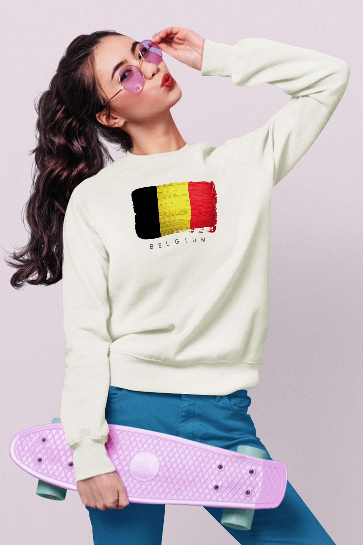Belçika Beyaz Unisex Sweatshirt