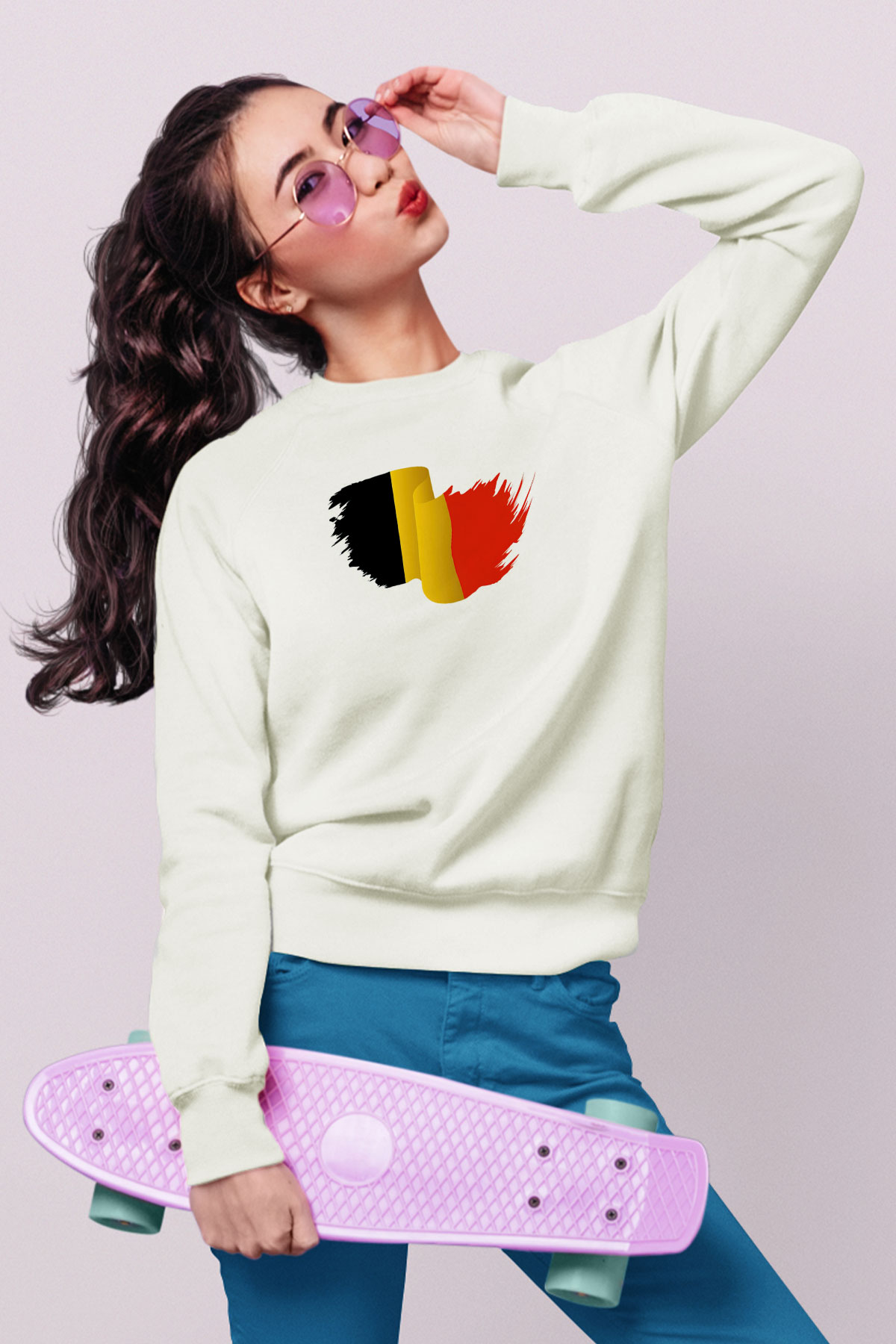 Belçika Beyaz Unisex Sweatshirt