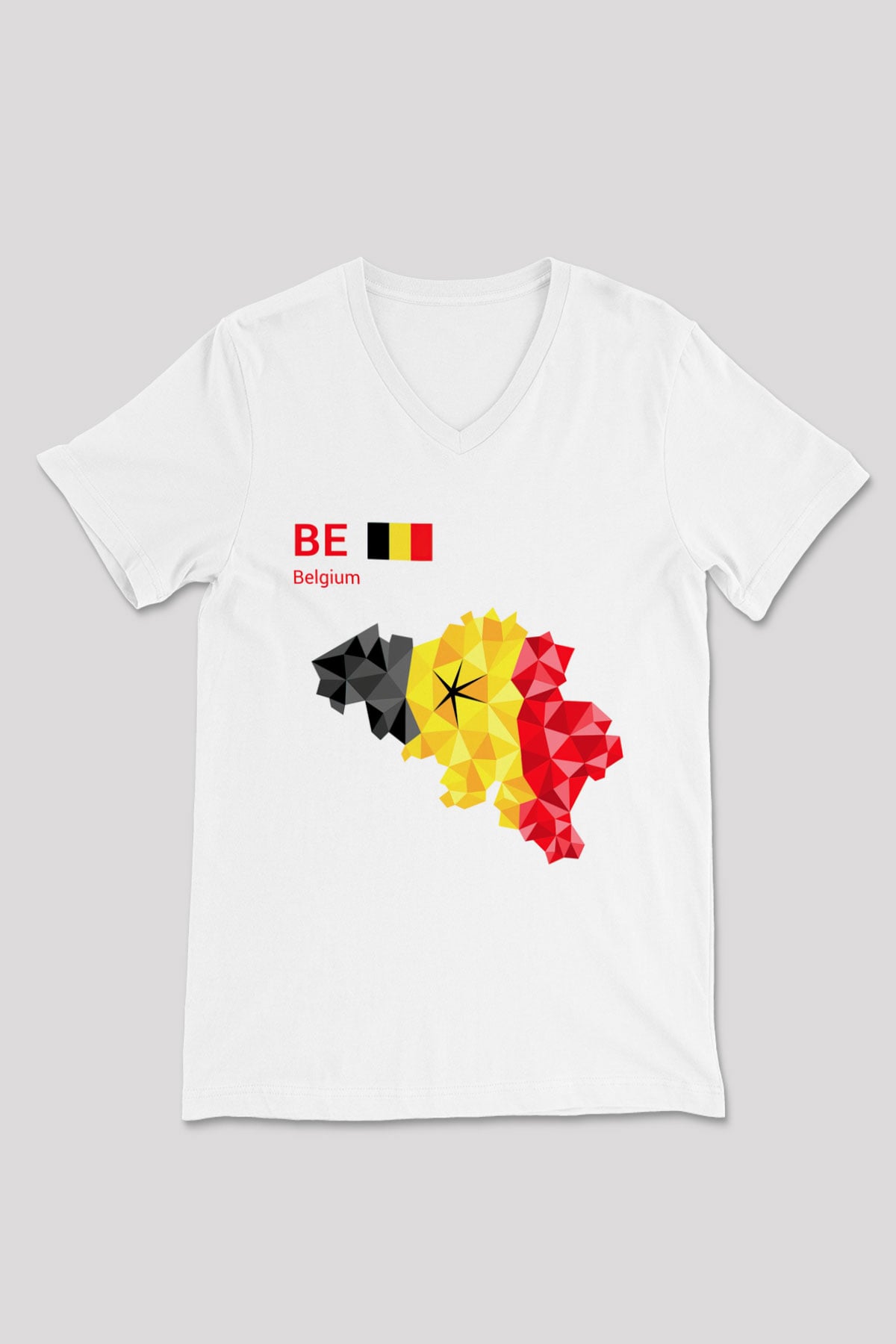Belçika Beyaz Unisex V Yaka Tişört T-Shirt