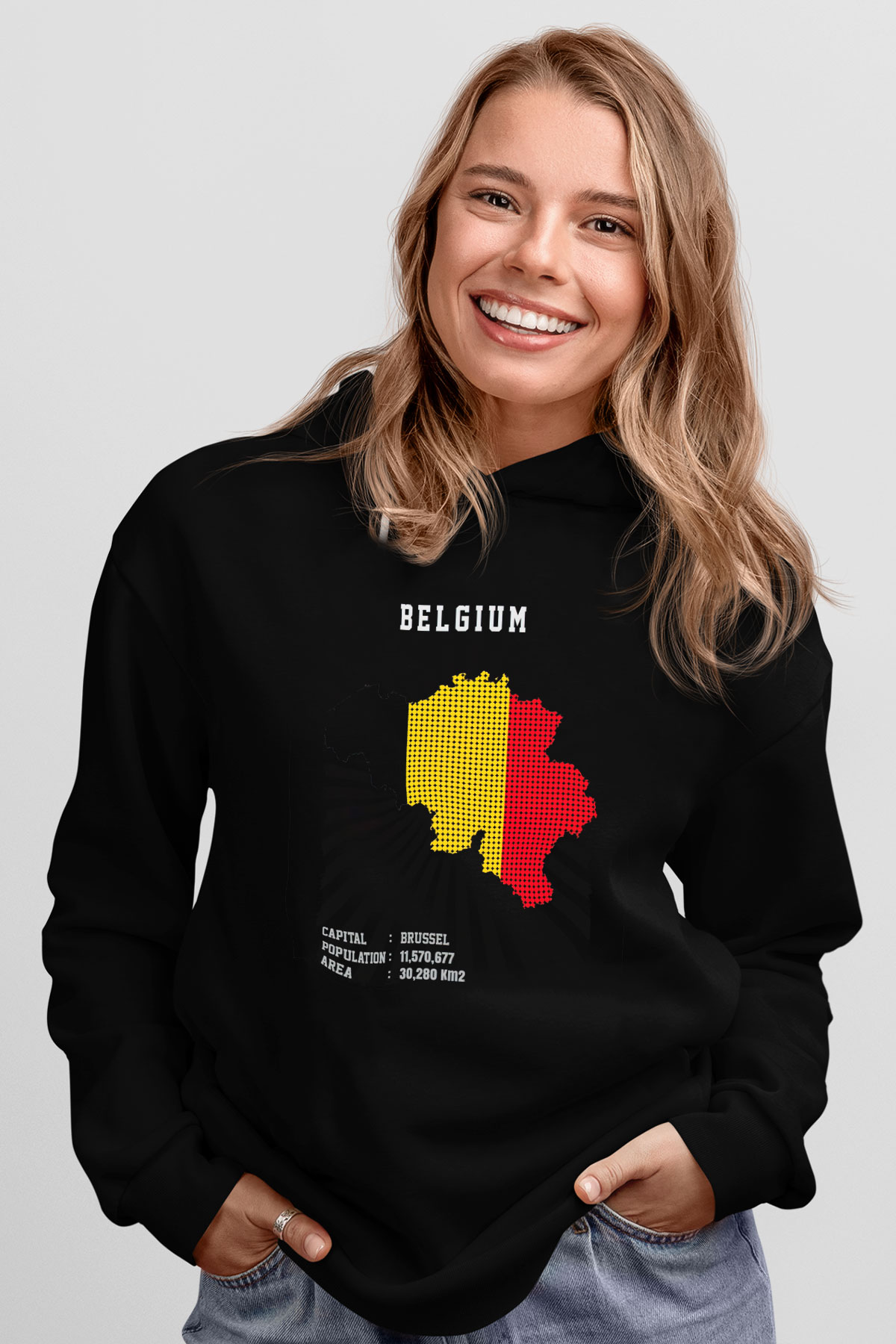 Belçika Siyah Unisex Hoodie
