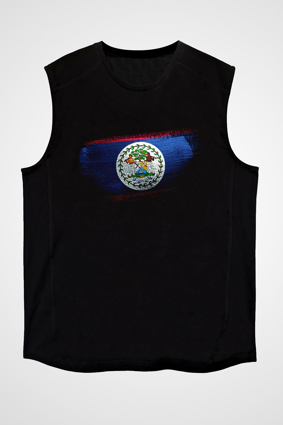 Belize Bayrağı Baskılı Unisex Siyah Kolsuz Tişört