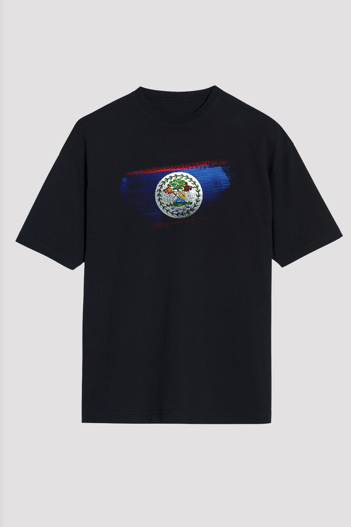 Belize Bayrağı Baskılı Unisex Siyah Oversize Tişört