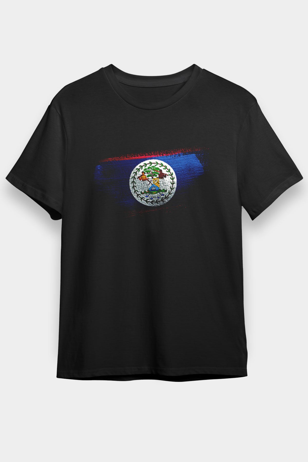 Belize Bayrağı Baskılı Unisex Siyah Tişört
