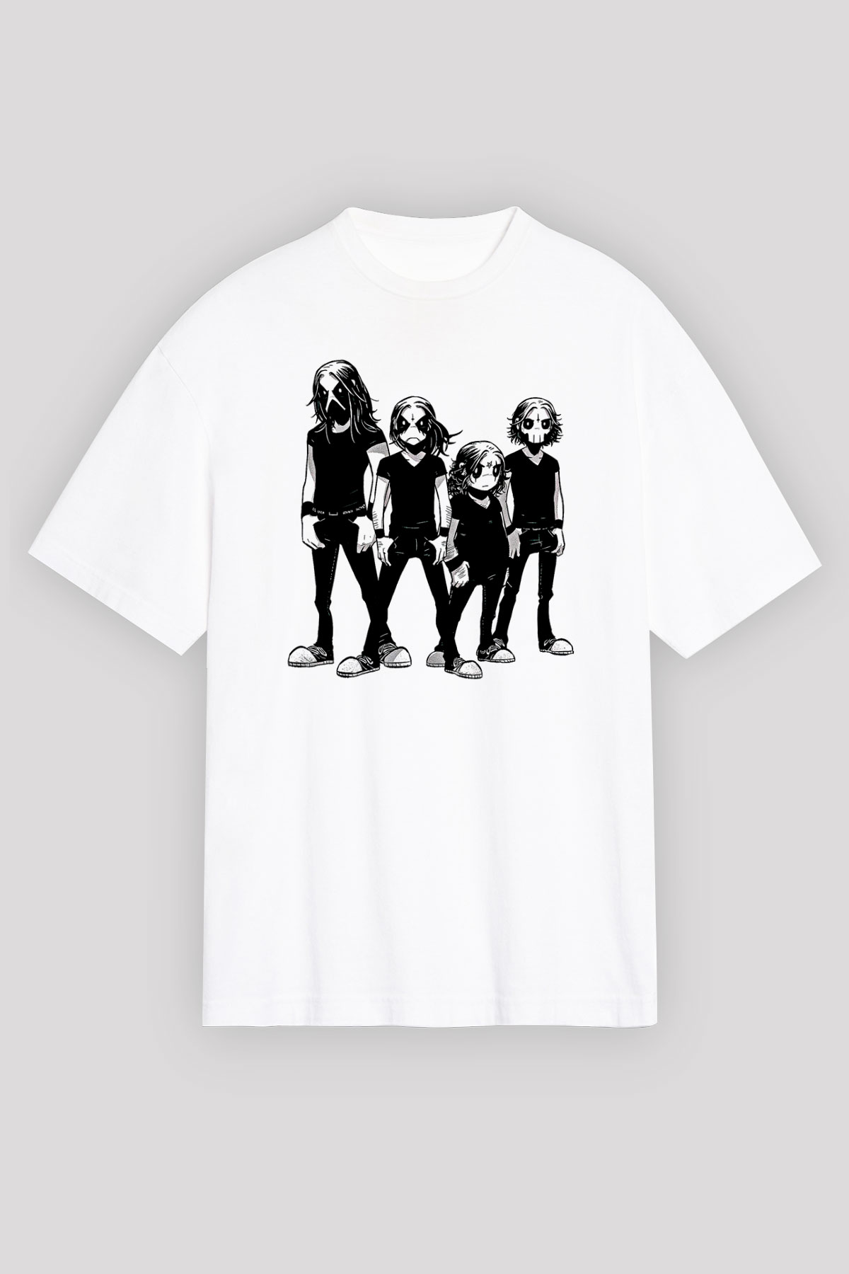 Belzebubs Baskılı Beyaz Unisex Oversize Tişört - Tshirt