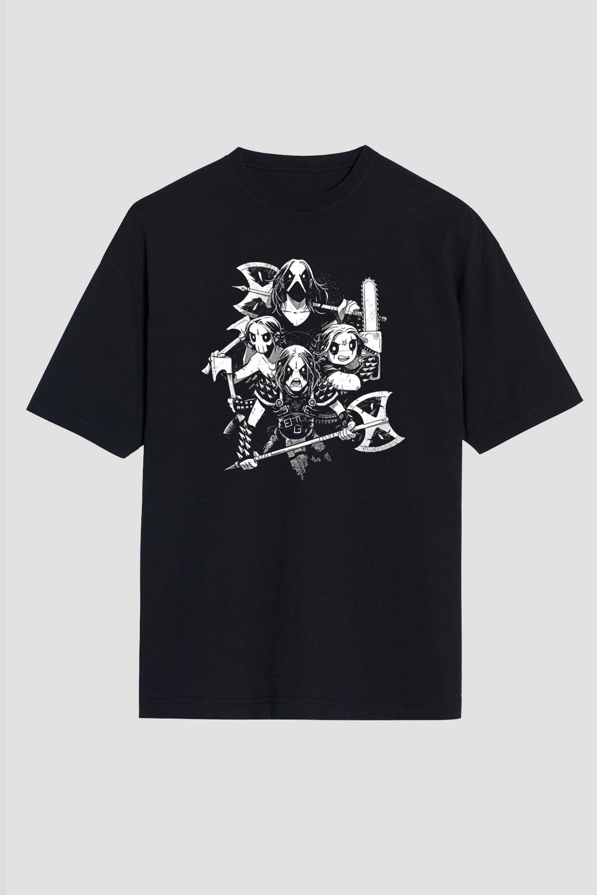 Belzebubs Baskılı Unisex Siyah Oversize Tişört - Tshirt
