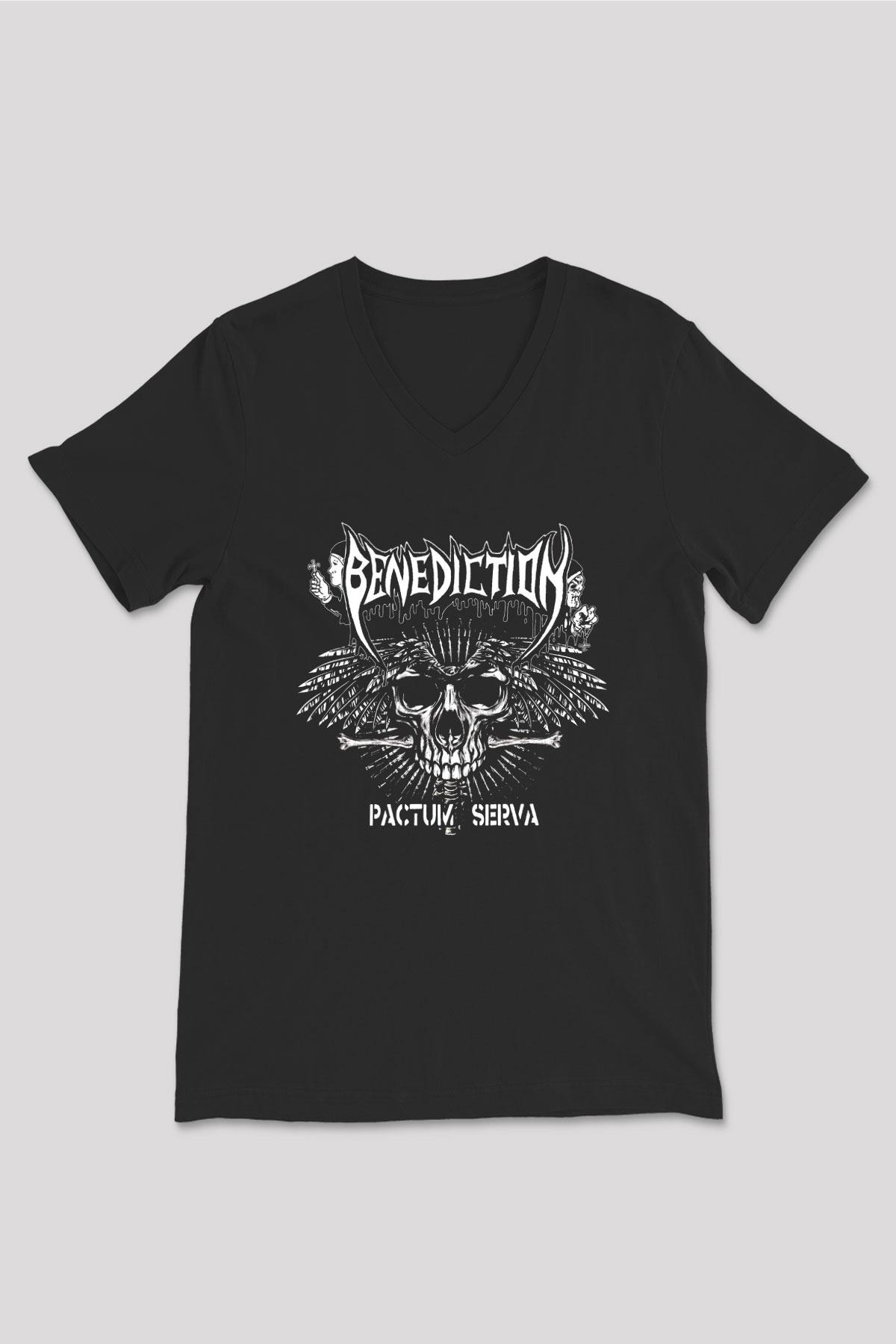 Benediction Siyah Unisex V Yaka Tişört