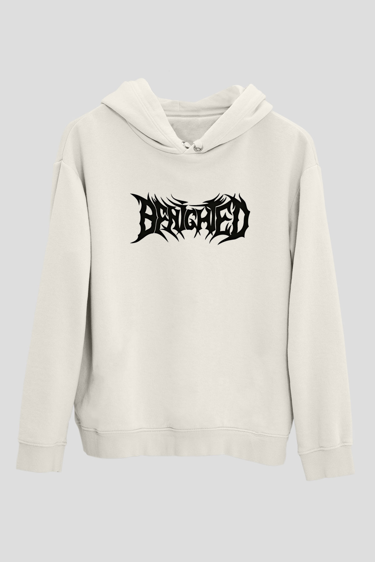 Benighted Baskılı Beyaz Unisex Kapüşonlu Sweatshirt