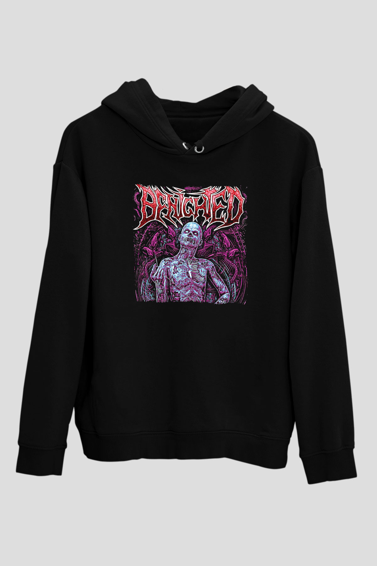 Benighted Baskılı Unisex Siyah Kapüşonlu Sweatshirt
