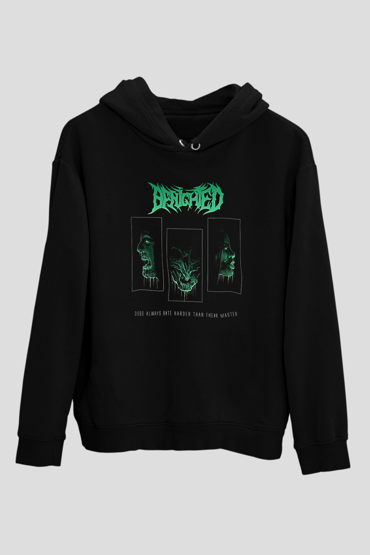 Benighted Baskılı Unisex Siyah Kapüşonlu Sweatshirt