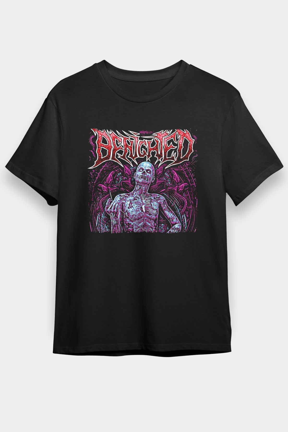 Benighted Baskılı Unisex Siyah Tişört - Tshirt