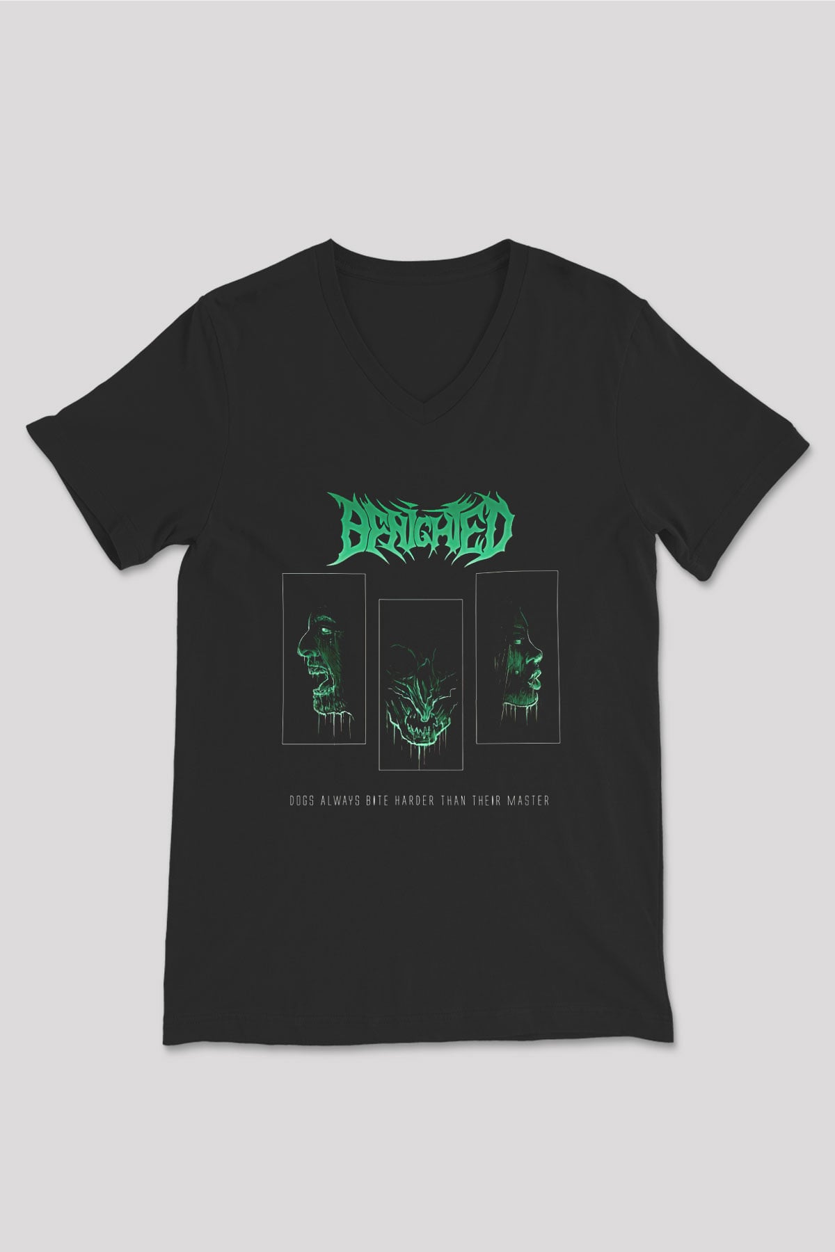 Benighted Baskılı Unisex Siyah V Yaka Tişört - Tshirt