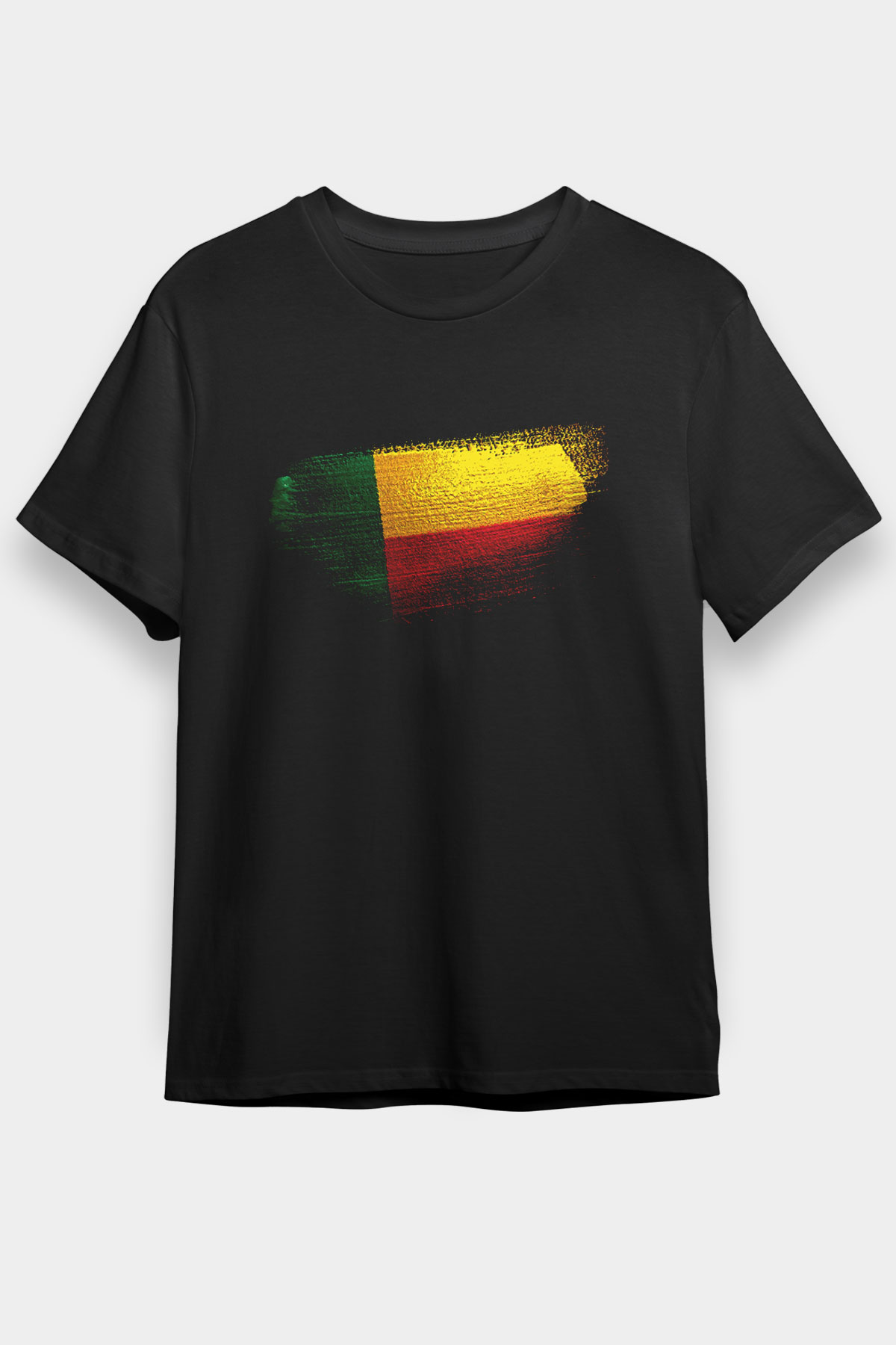 Benin Bayrağı Baskılı Unisex Siyah Tişört