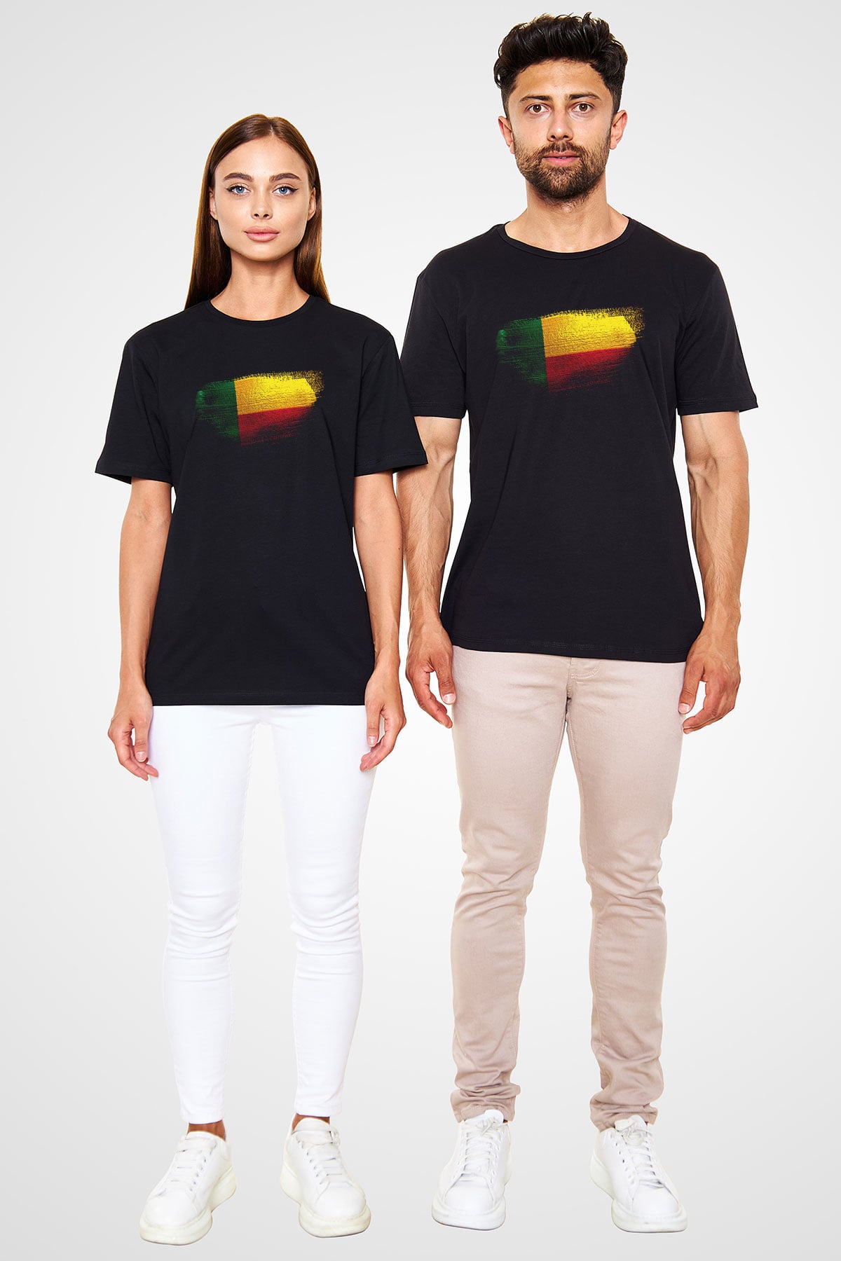 Benin Bayrağı Baskılı Unisex Siyah Tişört