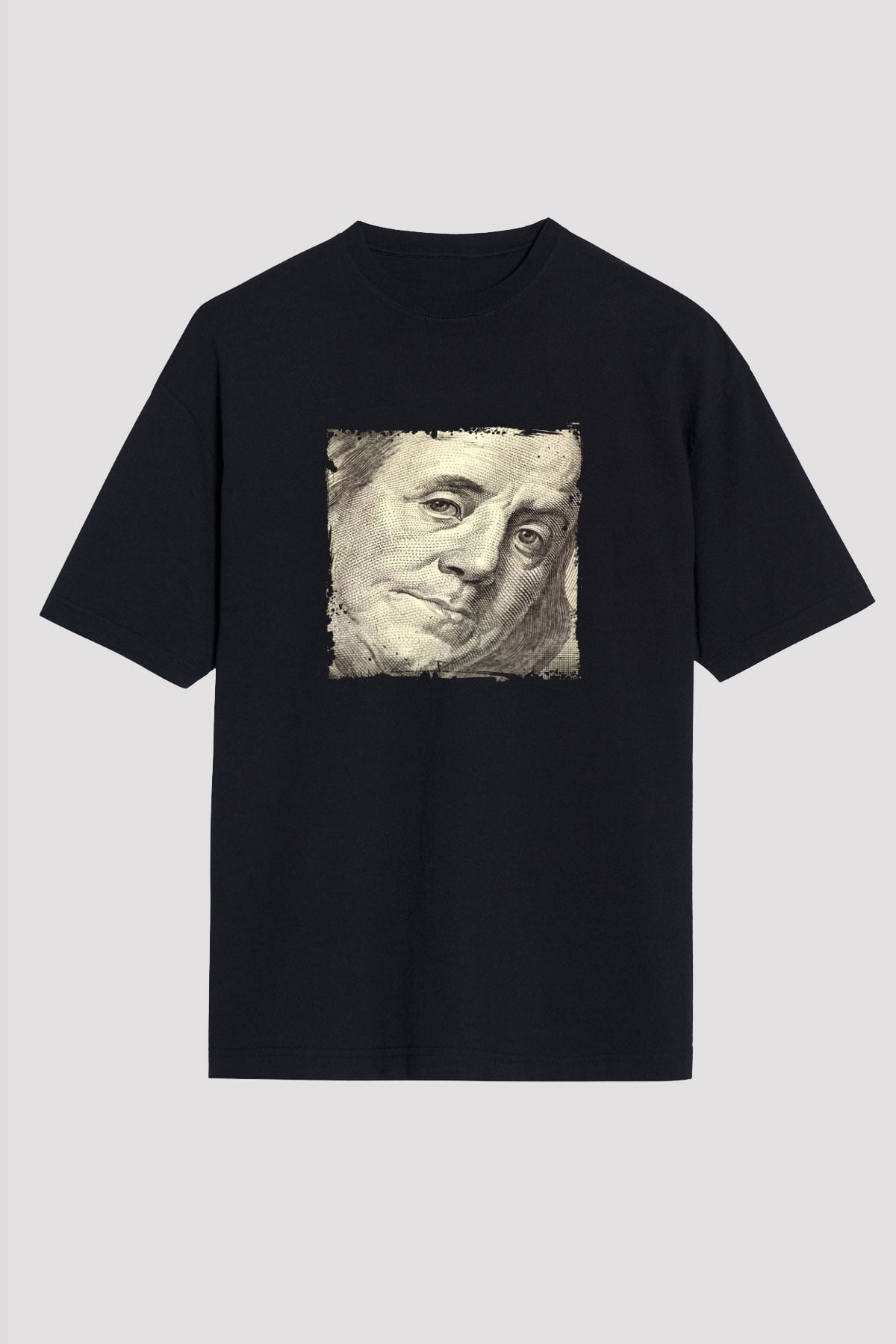Benjamin Franklin Baskılı Unisex Siyah Oversize Tişört