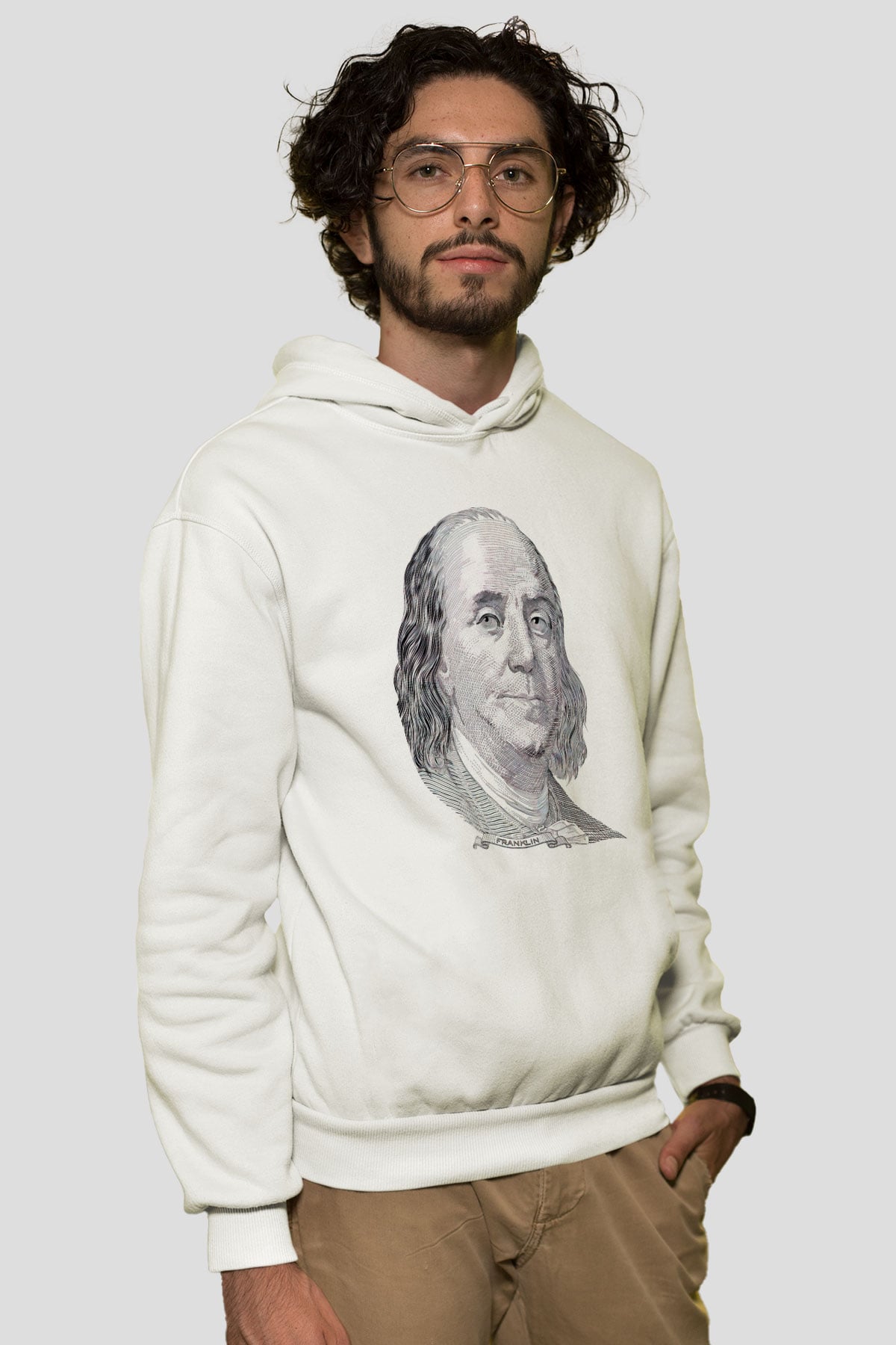 Benjamin Franklin Beyaz Unisex Kapüşonlu Sweatshirt