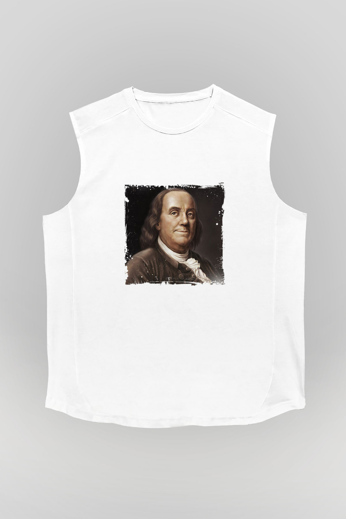 Benjamin Franklin Unisex Baskılı Beyaz Kolsuz Tişört