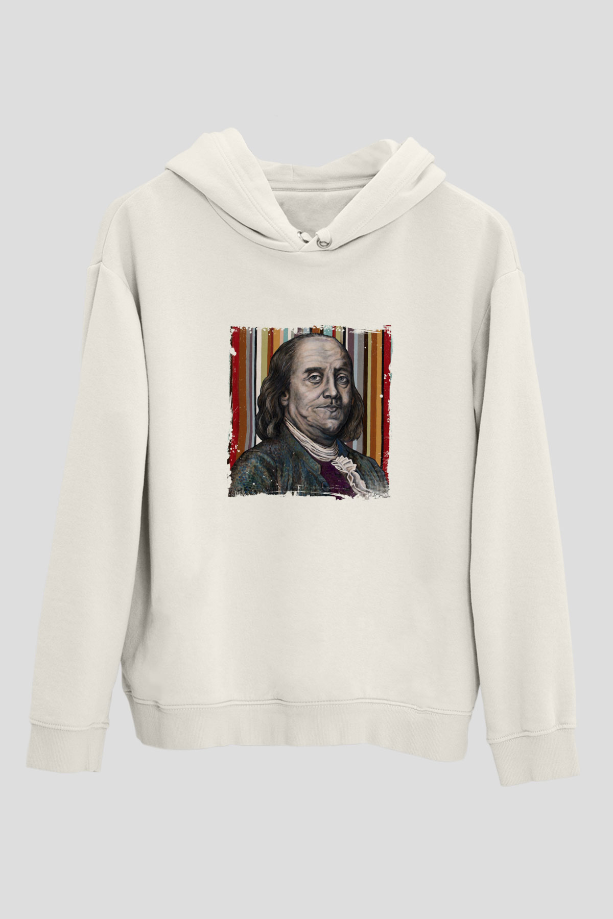 Benjamin Franklin Unisex Baskılı Beyaz Kapüşonlu Sweatshirt