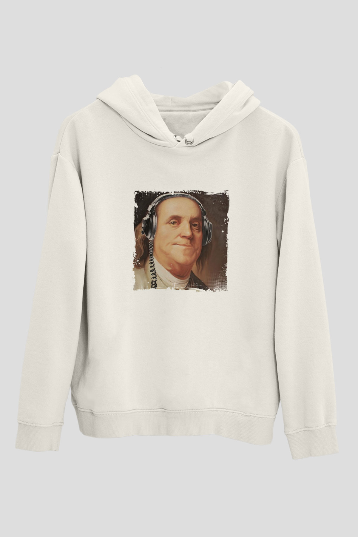 Benjamin Franklin Unisex Baskılı Beyaz Kapüşonlu Sweatshirt