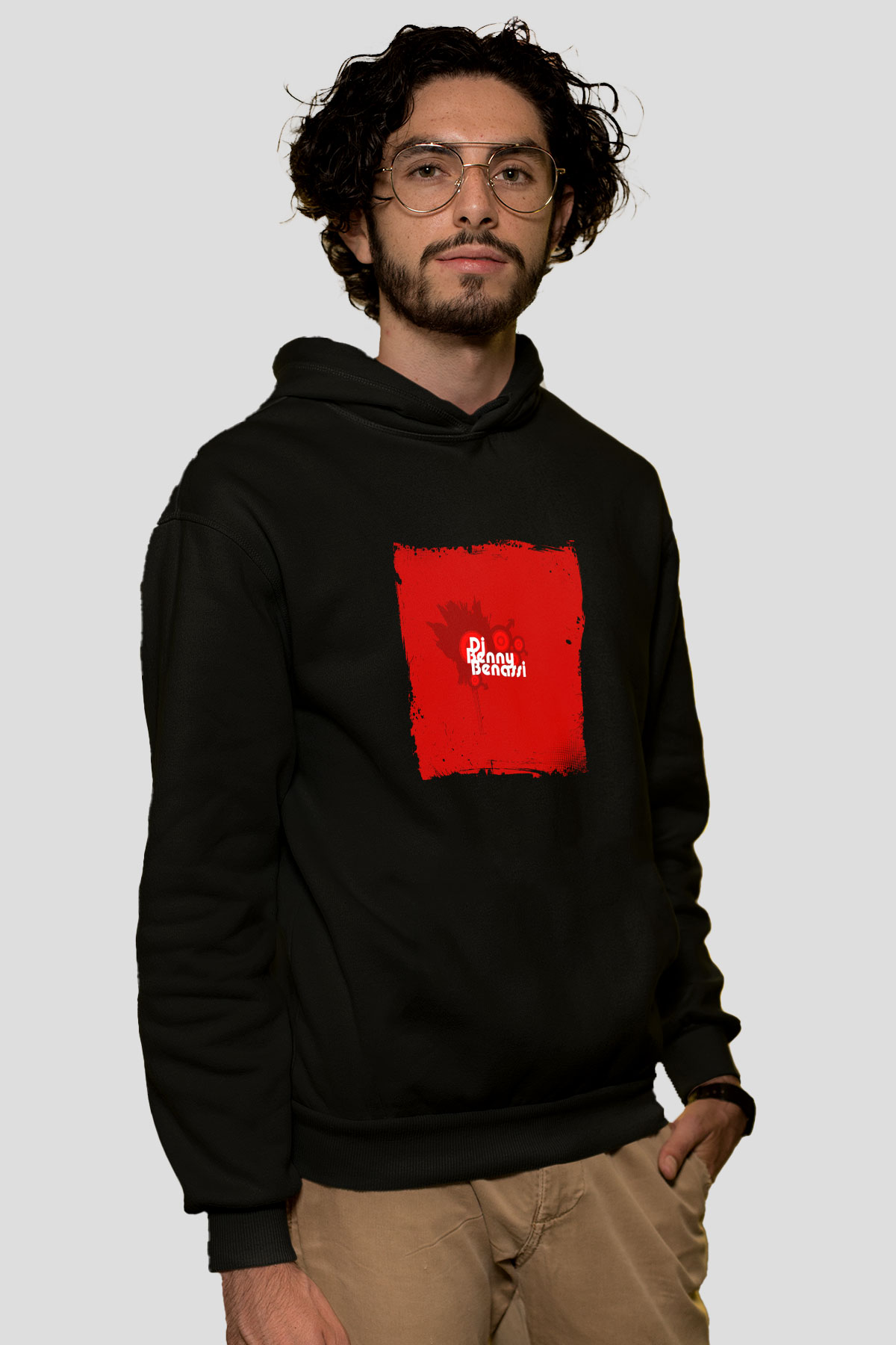 Benny Benassi Baskılı Unisex Siyah Hoodie