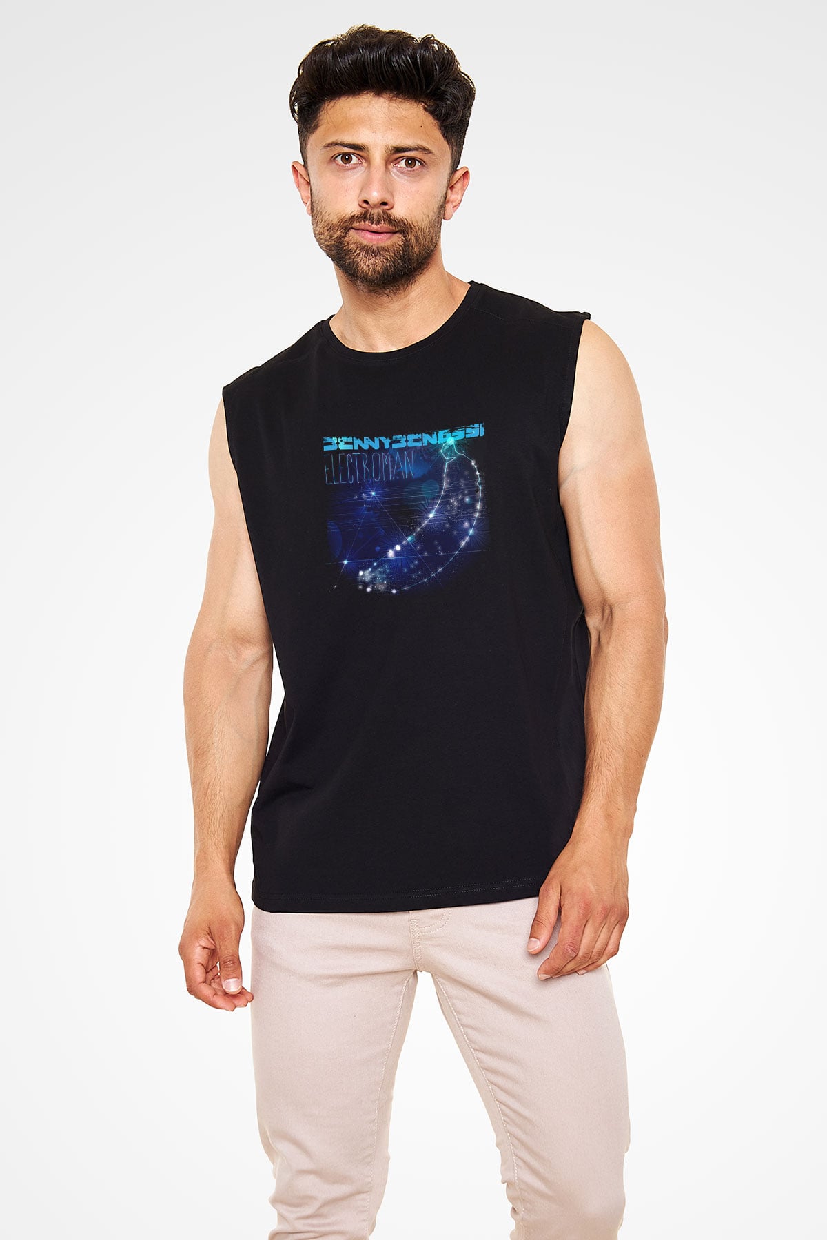 Benny Benassi Baskılı Unisex Siyah Kolsuz Tişört