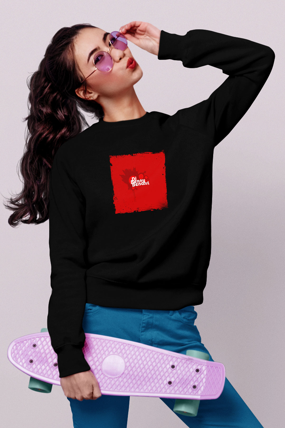 Benny Benassi Baskılı Unisex Siyah Sweatshirt