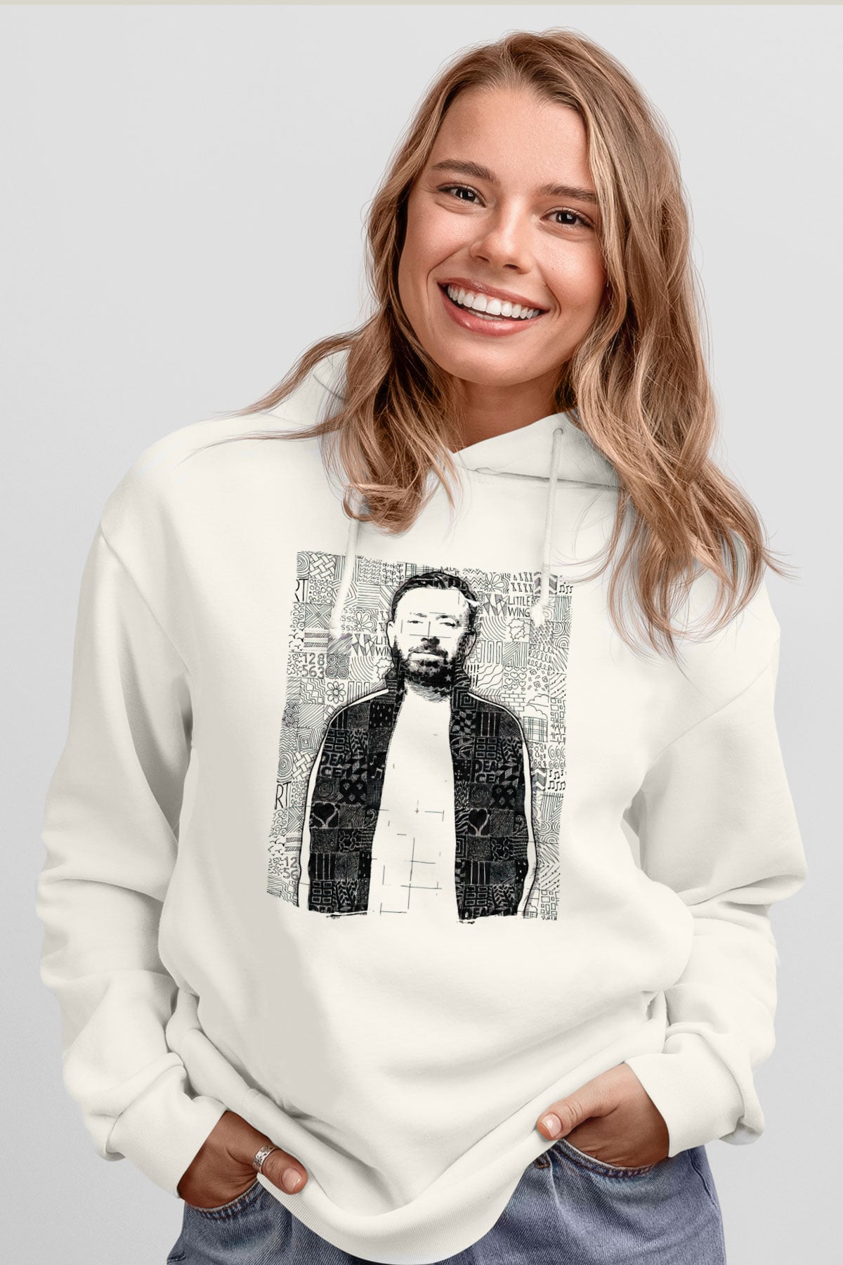 Benny Benassi Beyaz Unisex Kapüşonlu Sweatshirt