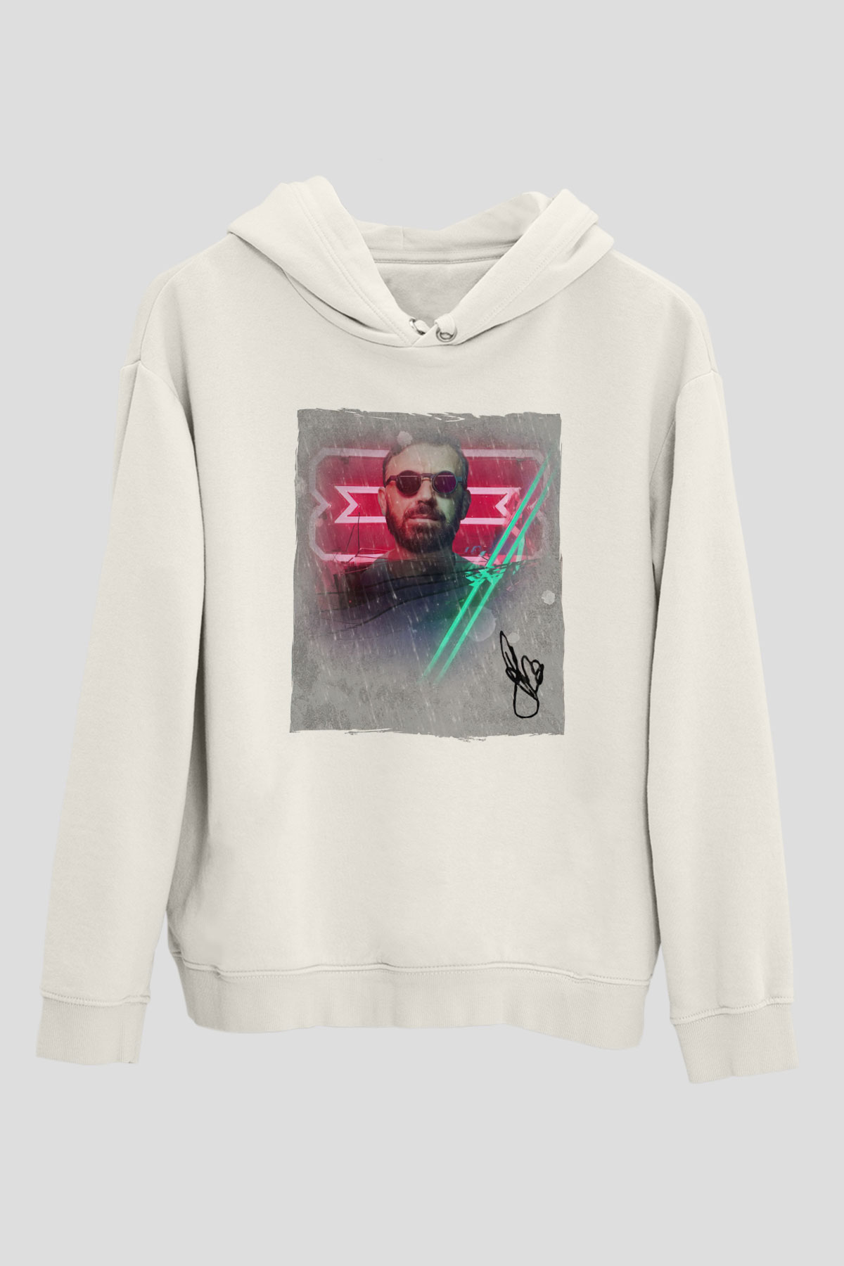 Benny Benassi Beyaz Unisex Kapüşonlu Sweatshirt