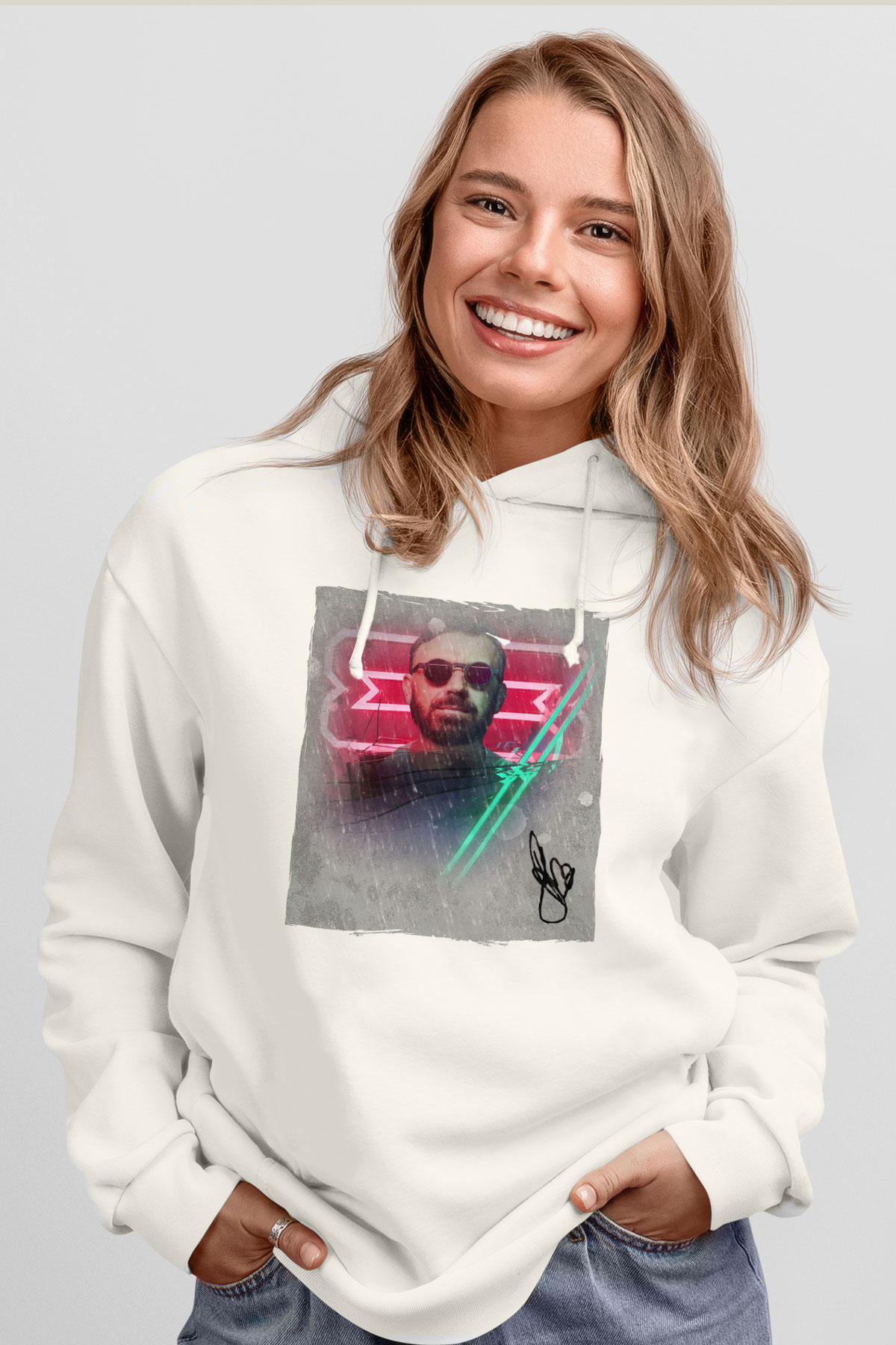 Benny Benassi Beyaz Unisex Kapüşonlu Sweatshirt