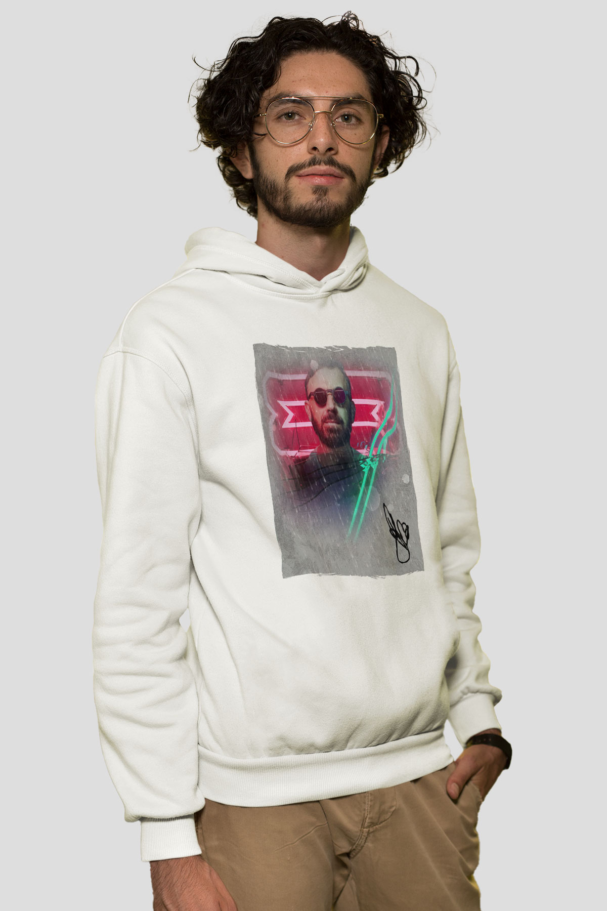 Benny Benassi Beyaz Unisex Kapüşonlu Sweatshirt
