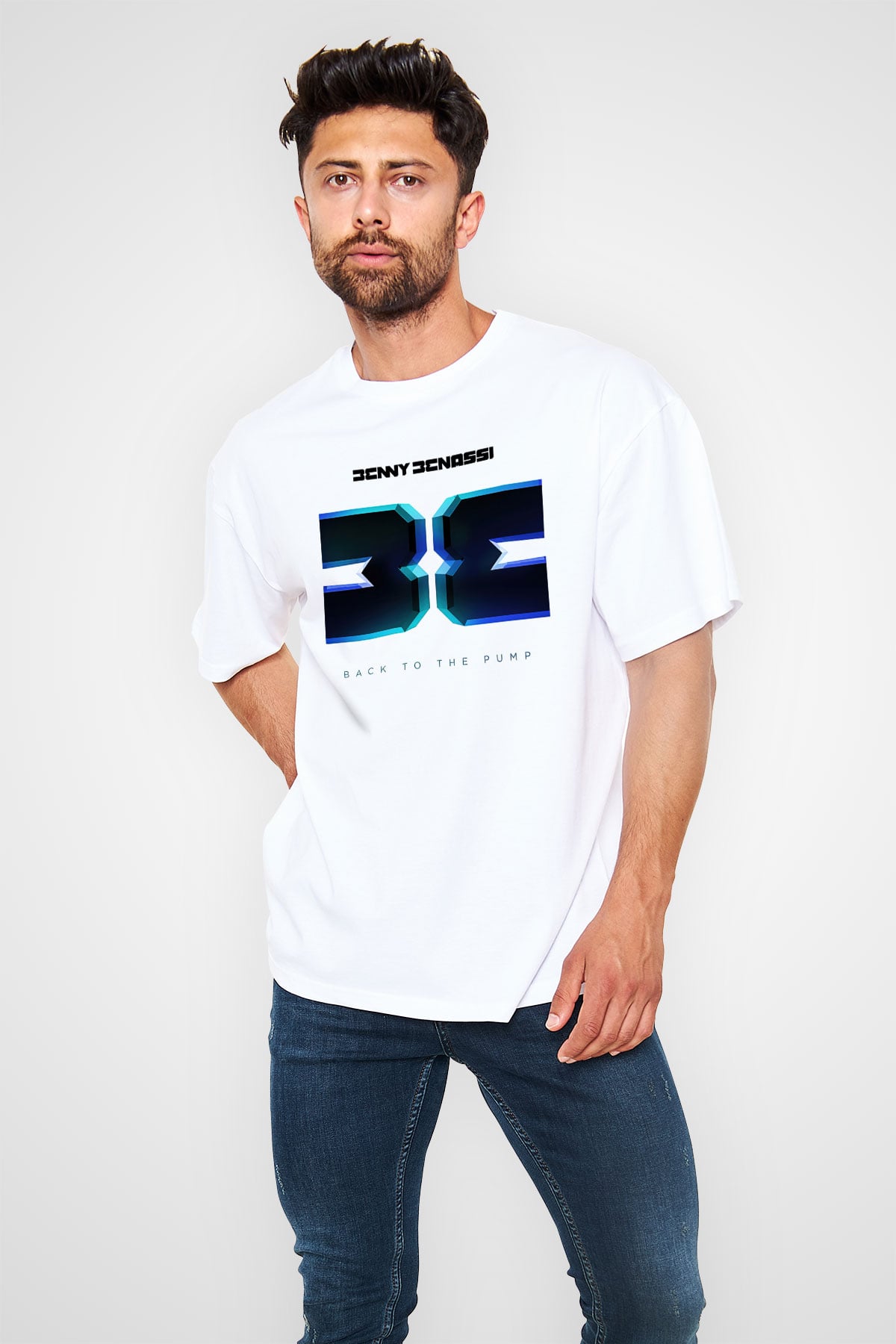 Benny Benassi Beyaz Unisex Oversize Tişört T-Shirt